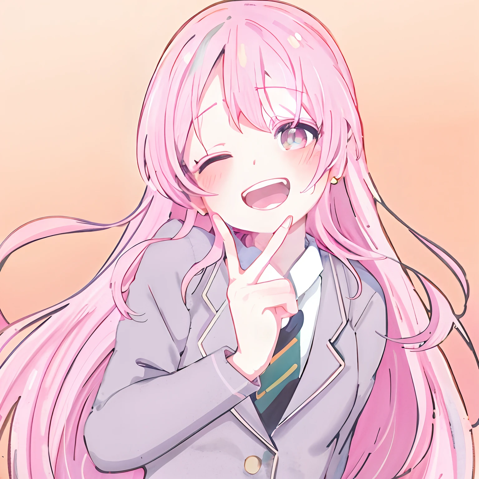 anime girl with pink hair and blue eyes posing for a picture, with index finger, haruno sakura, nyaruko-san, anime girl with long hair, marin kitagawa fanart, anime visual of a cute girl, [[[[grinning evily]]]], yandere. tall, anime moe artstyle, doki doki literature club