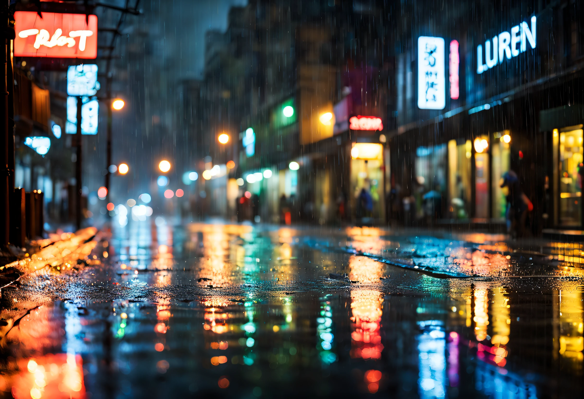 night rain behind the glass, rainy cityscape, blurred lights, wet asphalt, glowing reflections, dark alleyway, shimmering drops, neon signs, misty windows, rainy atmosphere, water droplets, streaming rain, urban nightlife, wet streets, rainy reflections, city lights, damp sidewalks, rainy mood, sparkling raindrops, urban rain, rainy windowpane