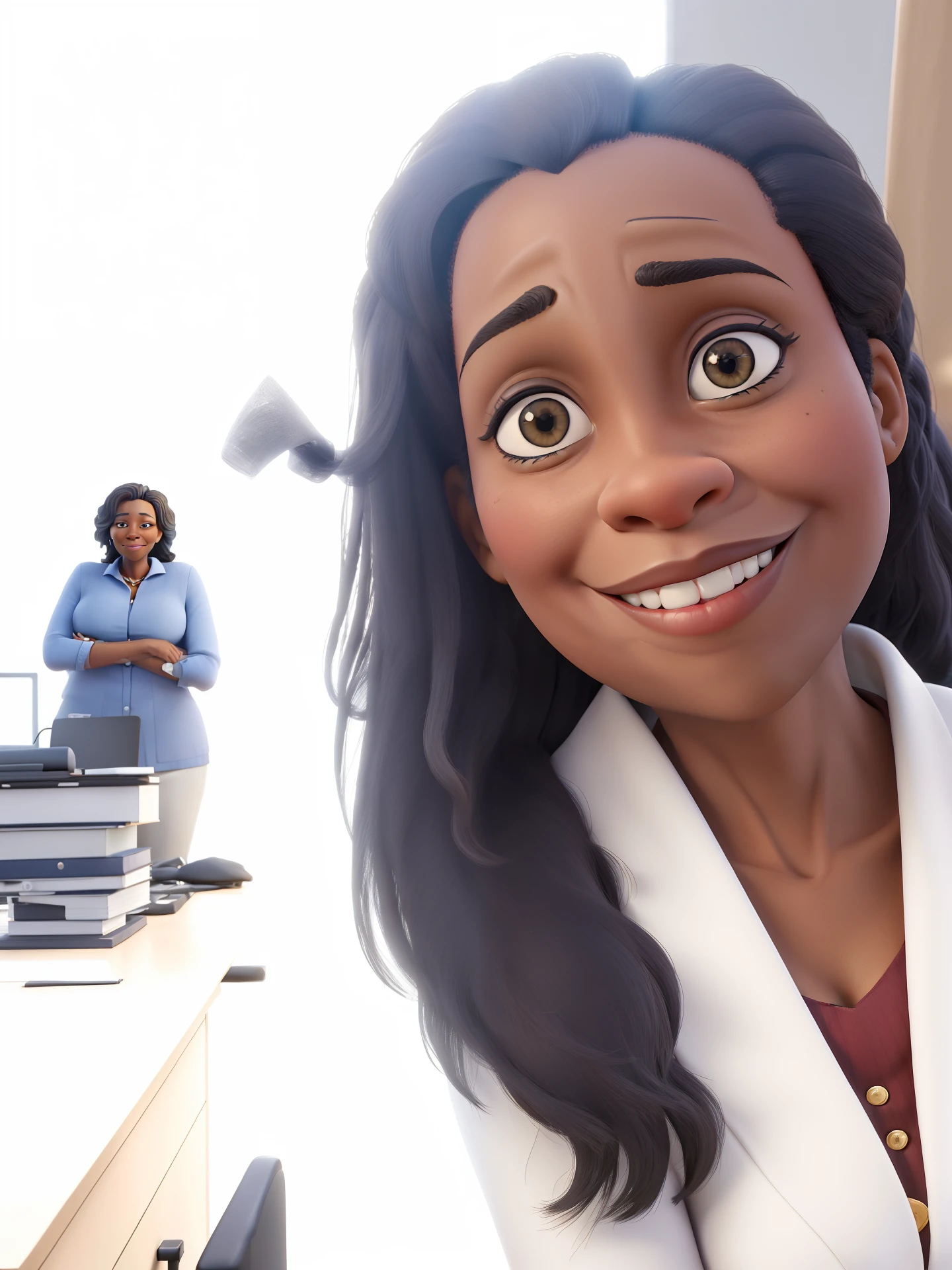 masterpiece, best quality ,Portrait of mid adult successful black mature woman looking at camera with arms crossed. Smiling african american business woman standing in new office .Portrait of mature woman.