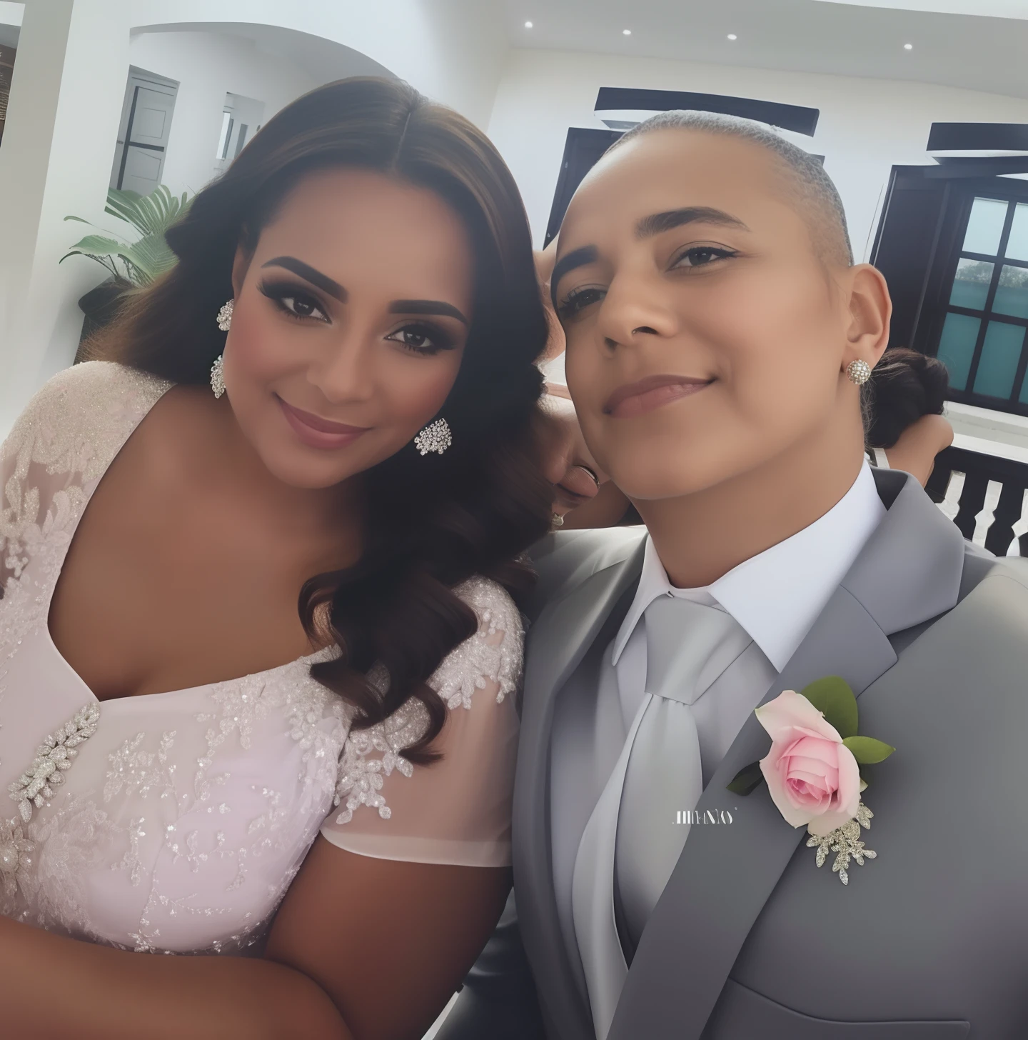 Araffes homem e mulher posando para uma foto em um vestido de noiva, imagem de perfil, Mulher de 30 anos de Cuba, Lovely couple, taken in the early 2020s, foto do perfil, 3 0 anos mulher, momma and papa, celebrar um casamento ilegal, imagem de qualidade muito baixa, usando um tux rosa