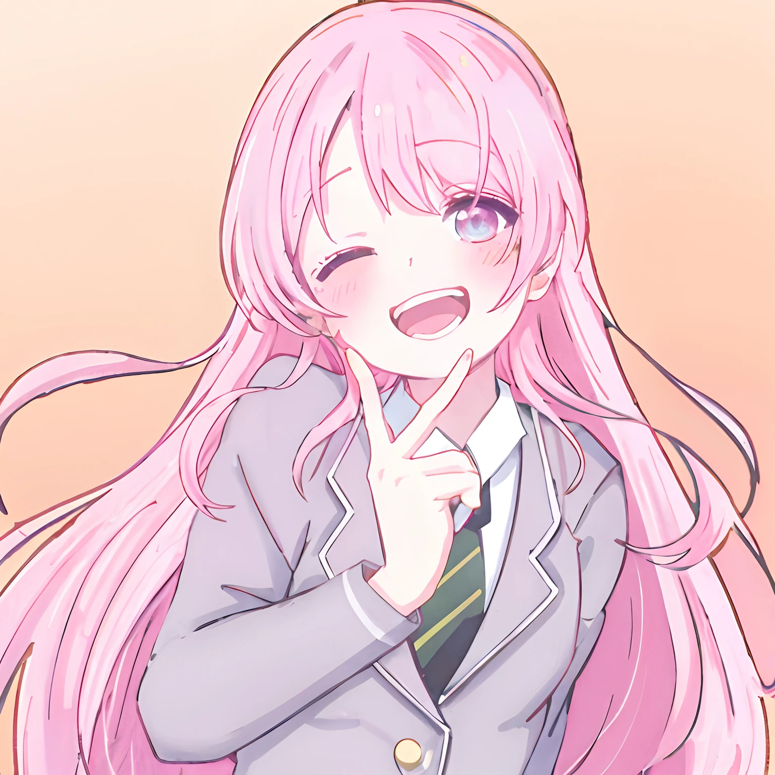 anime girl with pink hair and blue eyes posing for a picture, with index finger, haruno sakura, nyaruko-san, anime girl with long hair, marin kitagawa fanart, anime visual of a cute girl, [[[[grinning evily]]]], yandere. tall, anime moe artstyle, doki doki literature club
