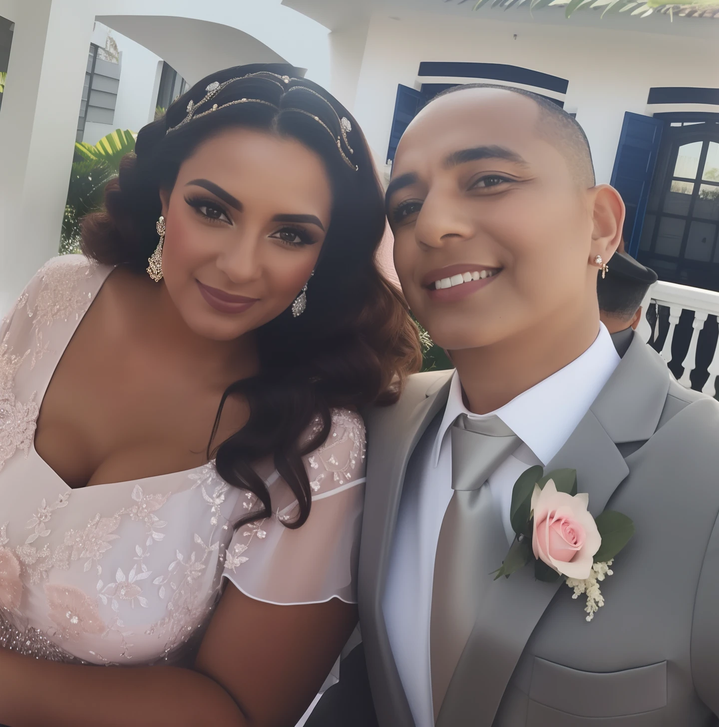 Araffes homem e mulher posando para uma foto em um vestido de noiva, imagem de perfil, Mulher de 30 anos de Cuba, Lovely couple, taken in the early 2020s, foto do perfil, 3 0 anos mulher, momma and papa, celebrar um casamento ilegal, imagem de qualidade muito baixa, usando um tux rosa