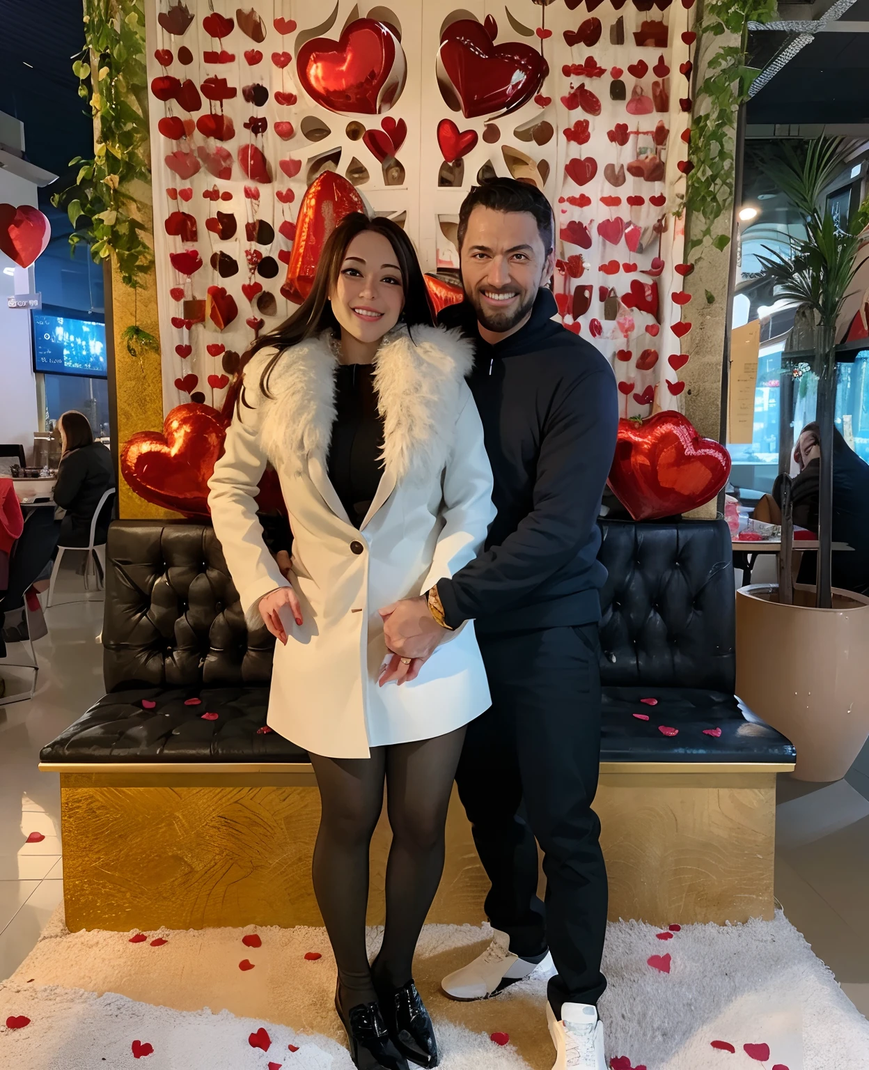 They are posing for a photo in front of a Valentine's Day display case, tomada em 2 0 2 0, Directed by: Daniel Schultz, olhando parcialmente para a esquerda, por Else Alfelt, Lovely couple, tiradas em 2022, Directed by: Robbie Trevino, facebook post, they are in love, Casal feliz, imagem de perfil, belos arredores, Directed by: David Ruby