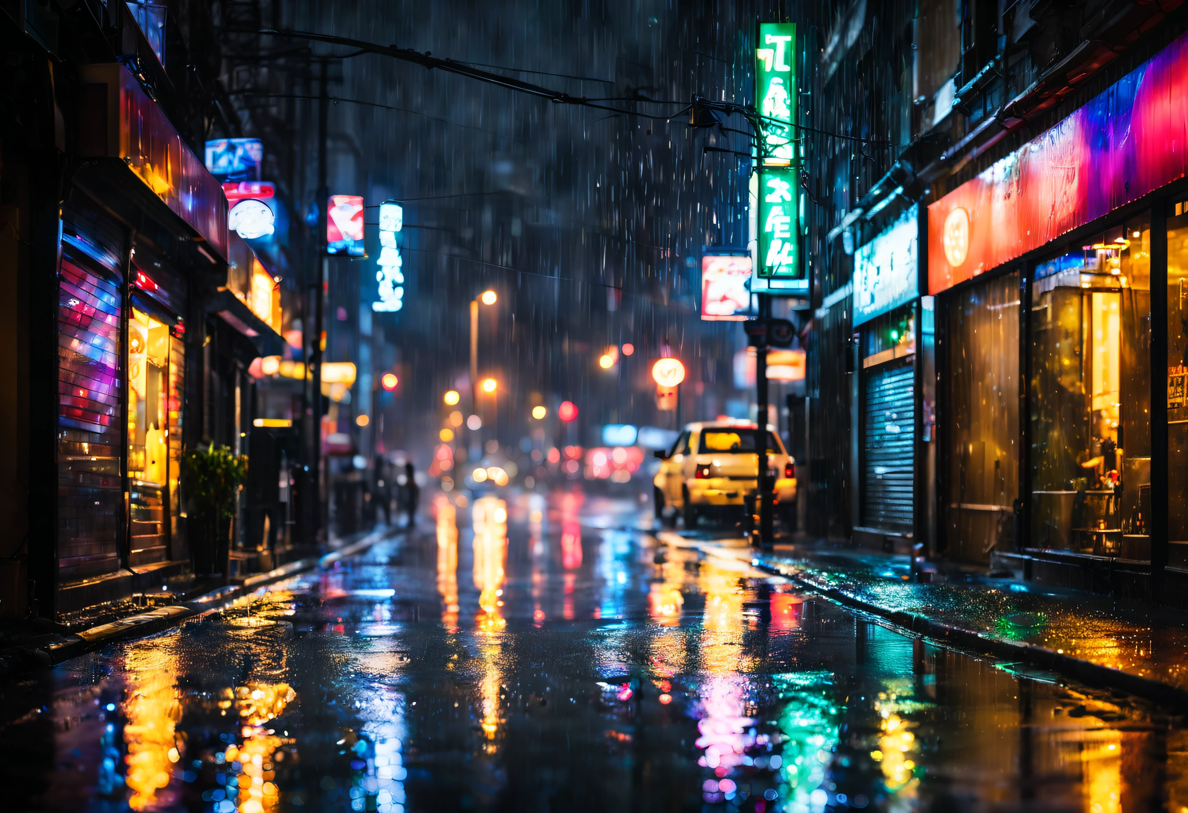night rain behind the glass, rainy cityscape, blurred lights, wet asphalt, glowing reflections, dark alleyway, shimmering drops, neon signs, misty windows, rainy atmosphere, water droplets, streaming rain, urban nightlife, wet streets, rainy reflections, city lights, damp sidewalks, rainy mood, sparkling raindrops, urban rain, rainy windowpane