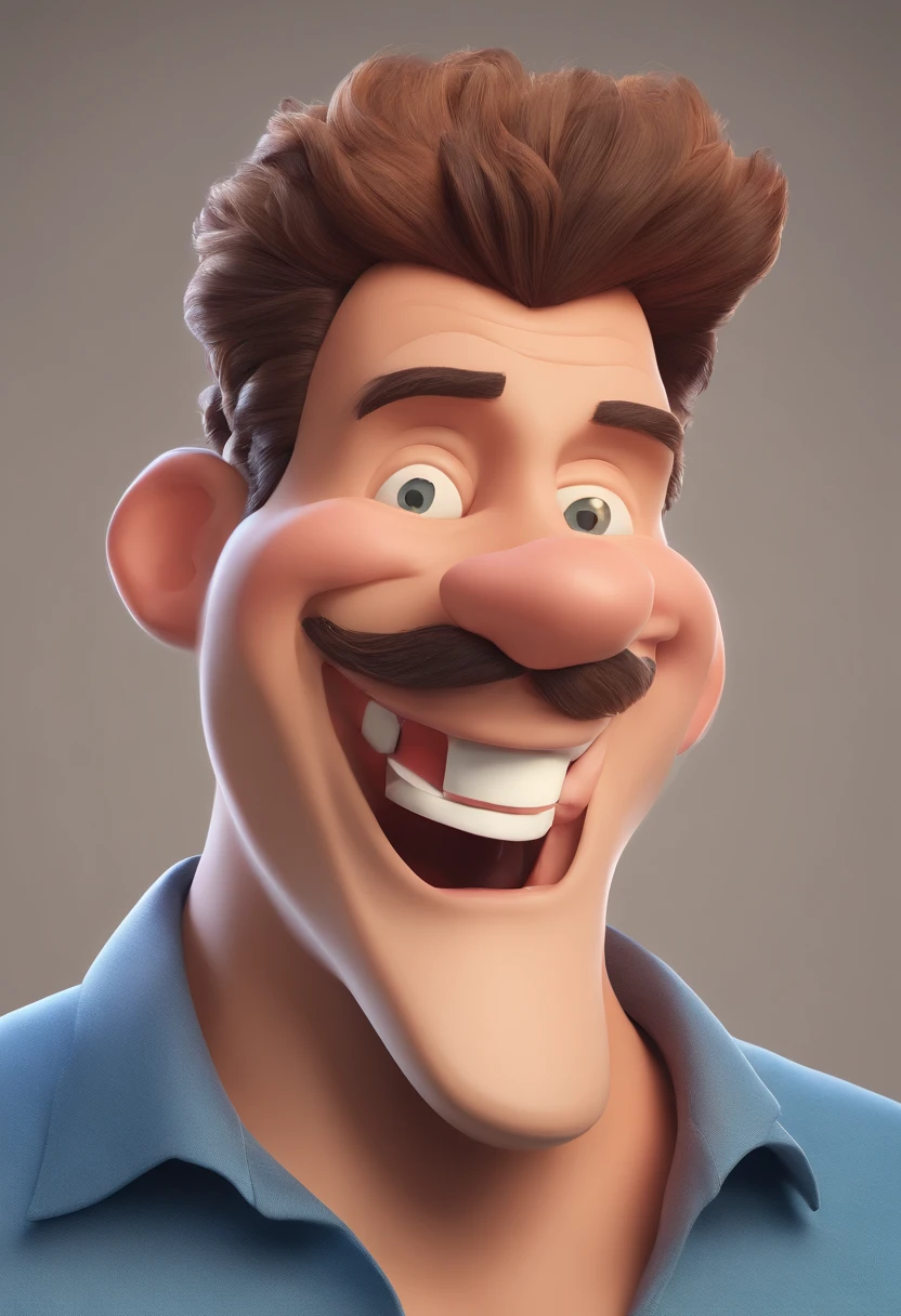Smiling Man Illustration, sorriso insano, Homem de pele marrom com um sorriso gigante, happily smiling at the camera, sorriso atrevido, he's smiling, sorriso muito grande, Macho sorridente, foto de perfil headshot, rindo sorriso enorme, desenhando no estilo de Arte 3D, c4d, fundo de cor branco puro, estilo disney, estilo pixar render ilustracao Super Detalhe, 8k