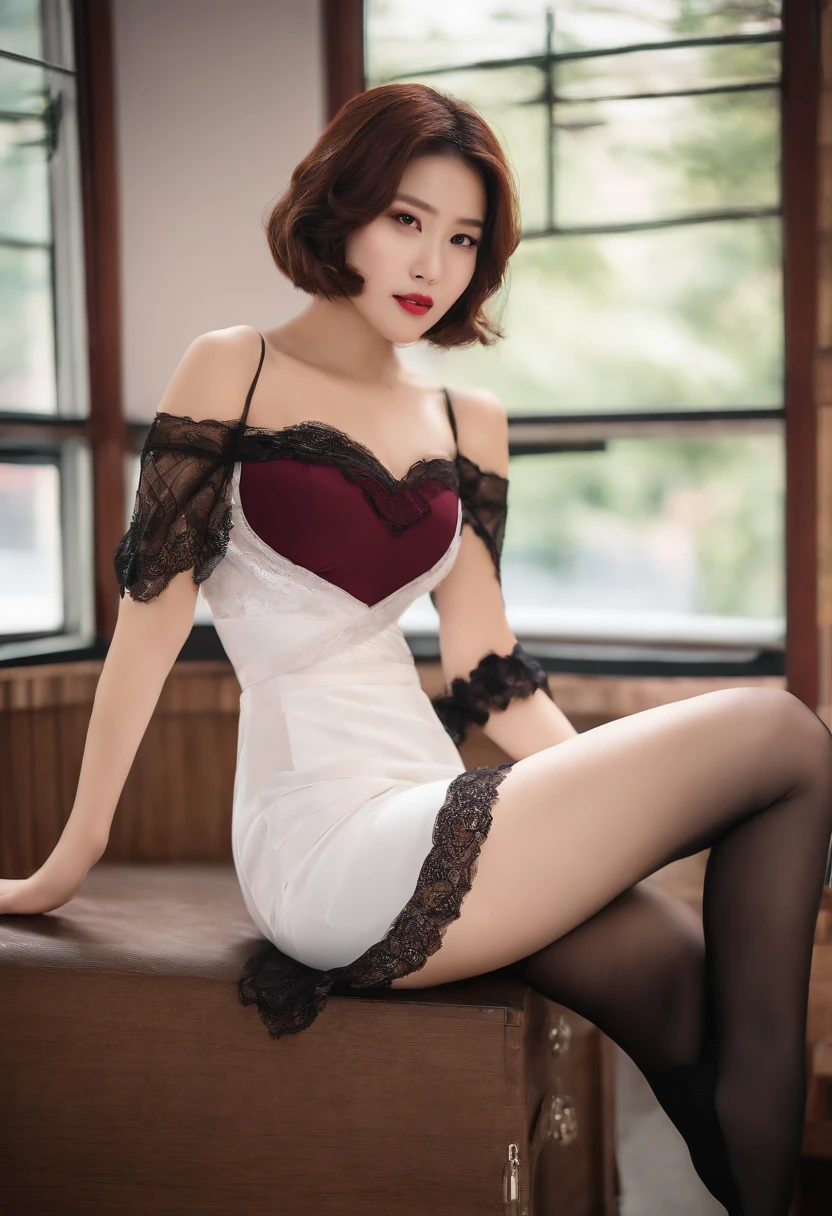 ((top-quality、8k、​masterpiece: 1.3))、sharp: 1.2、Perfect body beauty: 1.4、Slender abs: 1.2、((Layered Hair Style、huge tit: 1.2))、(Bandeu dress white: 1.1 )、Street: 1.2、Highly detailed face and skin textures、A detailed eye、二重まぶた、Thin dress、Hands behind、crouching down、Slightly exposed panties、Exposed cleavage。