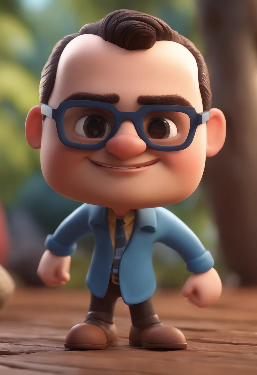 Cartoon character of a man with black glasses and a blue shirt, animation character, Caractere estilizado, animation style rendering, 3D estilizado, Arnold Maya render, 3 d render stylized, toon render keyshot, Personagem 3D, Personagem 3D, 3d rendering stylized, 3 d character render, personagem de desenho animado, Personagem de close up, Pose de personagem,  (Estilo Pixar) (master part:1.2) (Bokeh) (best quality) (pele detalhada) (textura detalhada) (8k) (argila) (Cinematic lighting) (foco nítido
