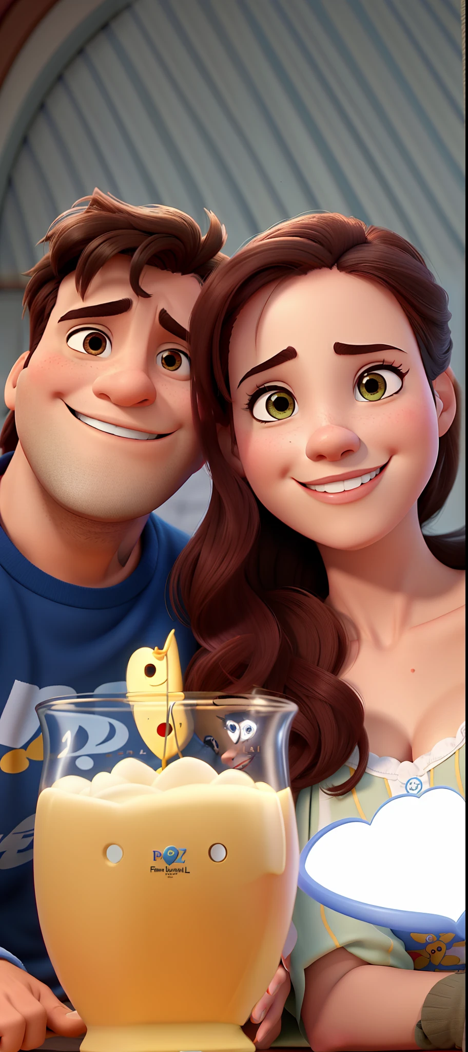 Casal feliz igual filme da Disney amor, estilo disney pixar