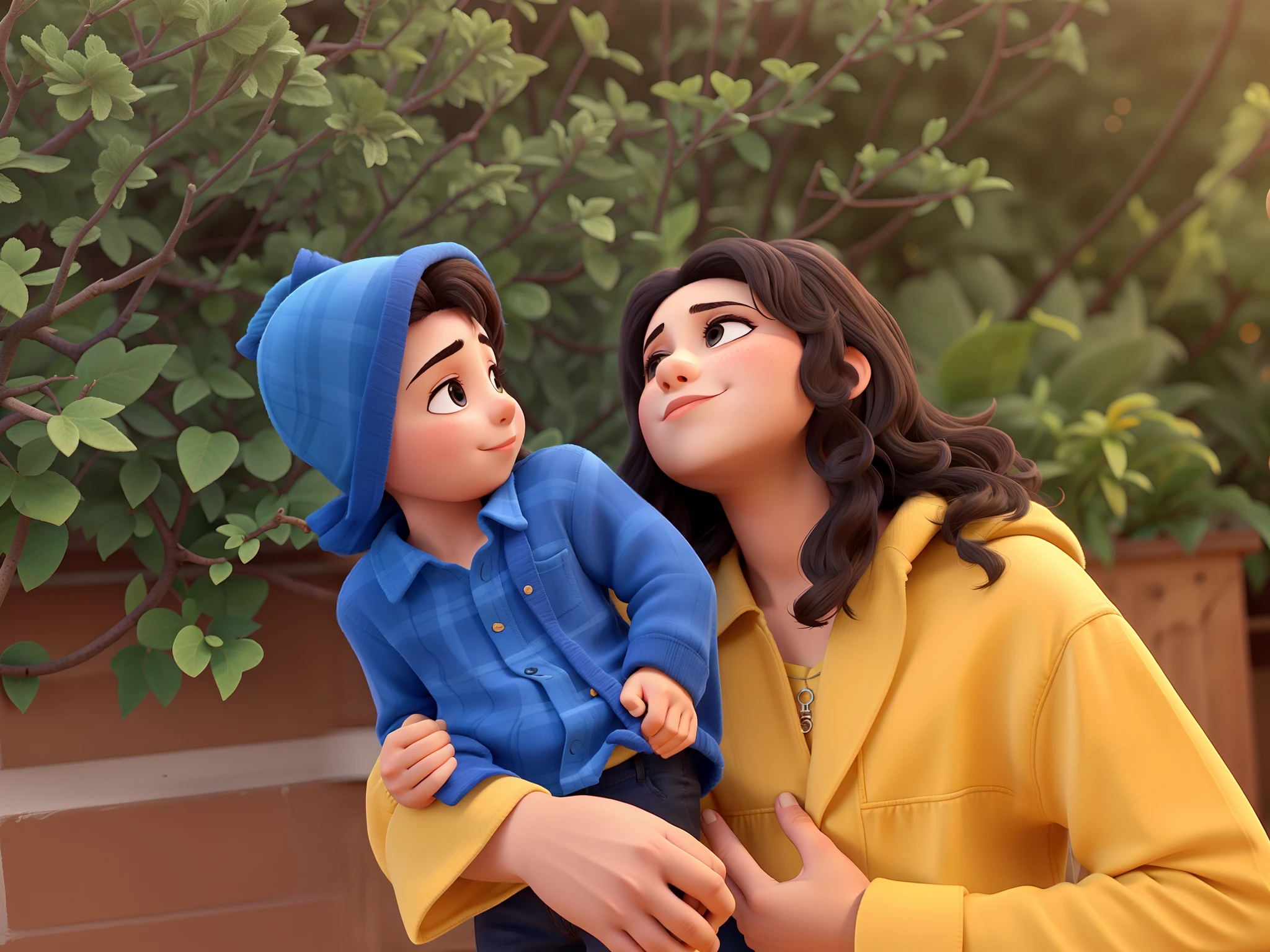 Mother and son together son kissing mother on chiks son is 6 mother wearing blue qameez son wearing white hoodie and black pants