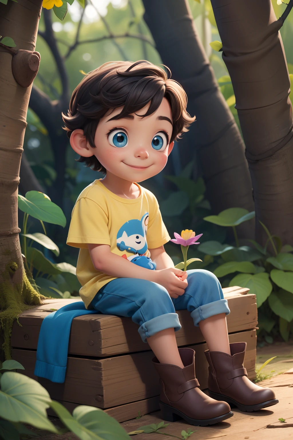 A young boy with an oval-shaped body, proportionate to his age, Round and expressive eyes with a hint of curiosity, A smiling mouth that radiates warmth and friendliness, Limbs that are appropriately sized for his age, Round, childlike hands and feet, Overall, his shape exudes youthful playfulness and charm, making him perfect for a wide range of cartoon adventures. --auto --s2