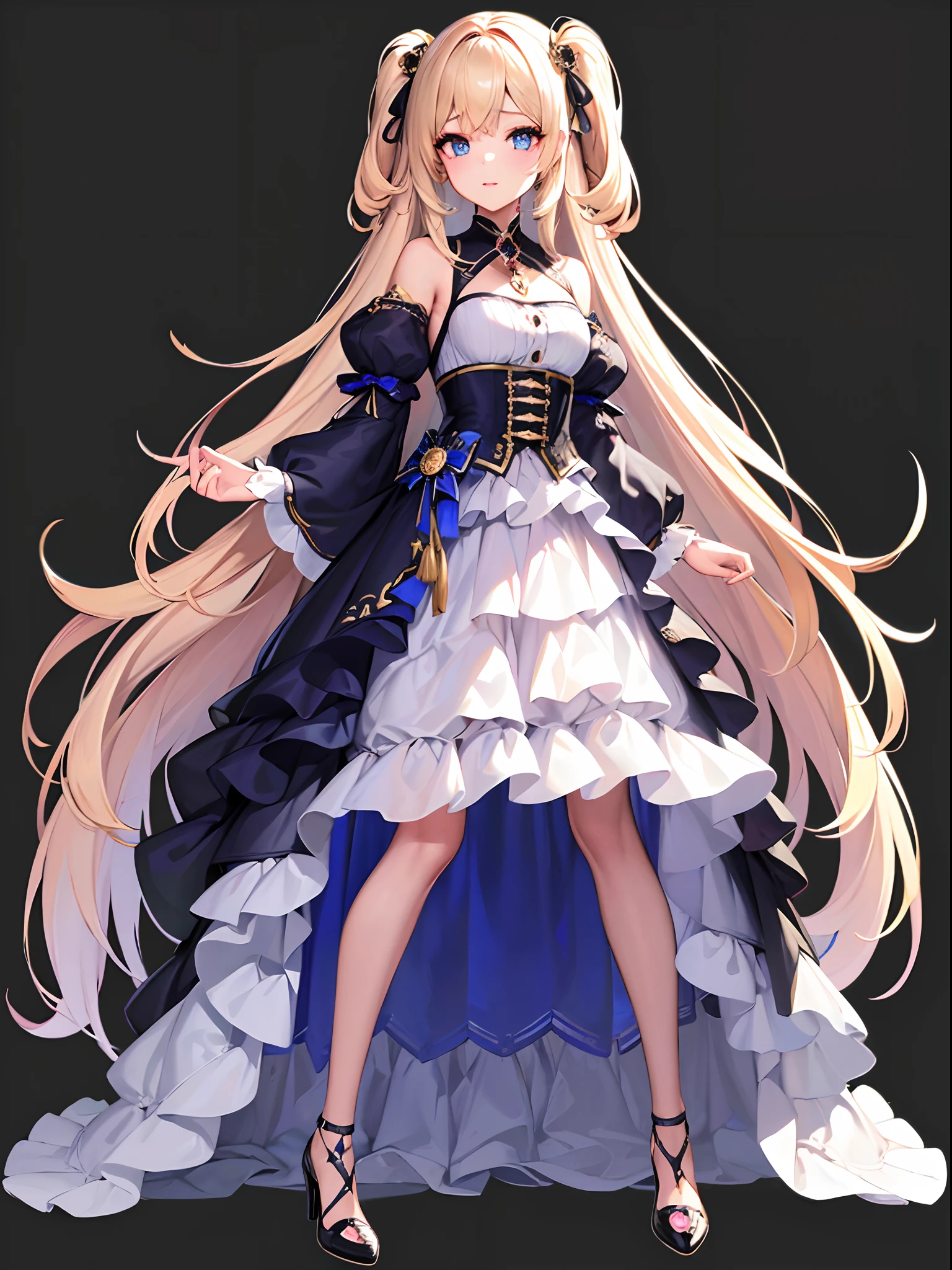 ((Best Quality)), (ultra-detailliert), ((Extremely detailed)), (Beautiful), ((Kawaii Girl)), ((UHD)), (masterpiece), (high quality), (best quality), (4K), (high quality), 1, solo girl, one girl, hair two side up, hair intakes, long hair, parted bangs, platinum blond hair, jade colored eyes, tsurime, paint right up to the tip of the head,((transparent background)),(solo),standing,(wearing shoes on feet),((is wearing Idol Costumes)),good girl, beautiful detailed eyes,good looking,((an extremely delicate and beautiful)),make the eyes the same shape and color on both sides, anime style
