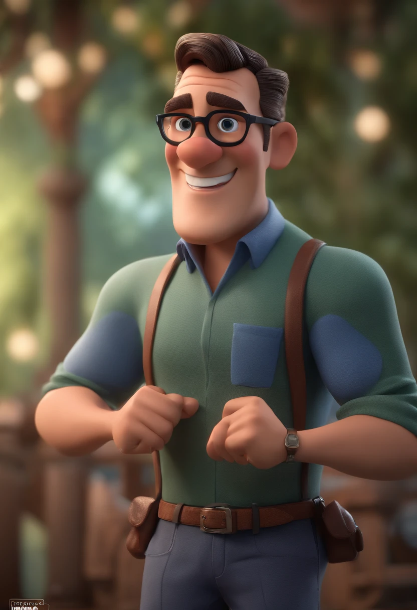 Cartoon character of a man with black glasses and a blue shirt, animation character, Caractere estilizado, animation style rendering, 3D estilizado, Arnold Maya render, 3 d render stylized, toon render keyshot, Personagem 3D, Personagem 3D, 3d rendering stylized, 3 d character render, personagem de desenho animado, Personagem de close up, Pose de personagem,  (Estilo Pixar) (master part:1.2) (Bokeh) (best quality) (pele detalhada) (textura detalhada) (8k) (argila) (Cinematic lighting) (foco nítido