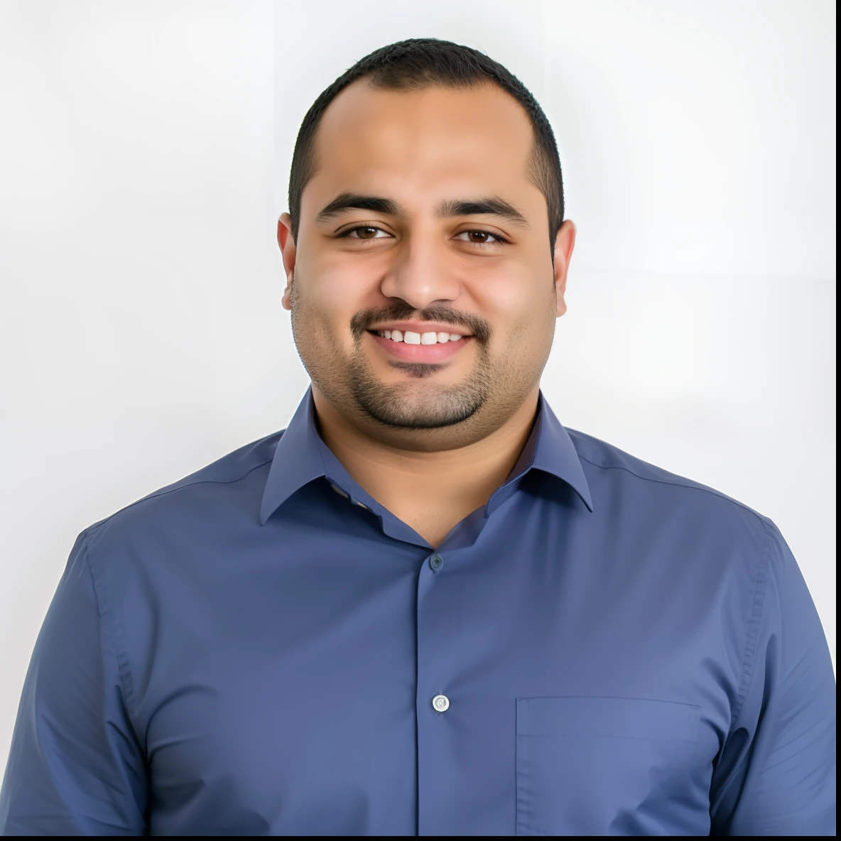 a man in a blue shirt standing in front of a white background, david rios ferreira, sam nassour, amr elshamy, mohamed chahin, andres rios, icaro carvalho, mohamed reda, Henry Alvim Correa, hicham habchi, professional picture, giorgio a. tsoukalos, emad mostaque
