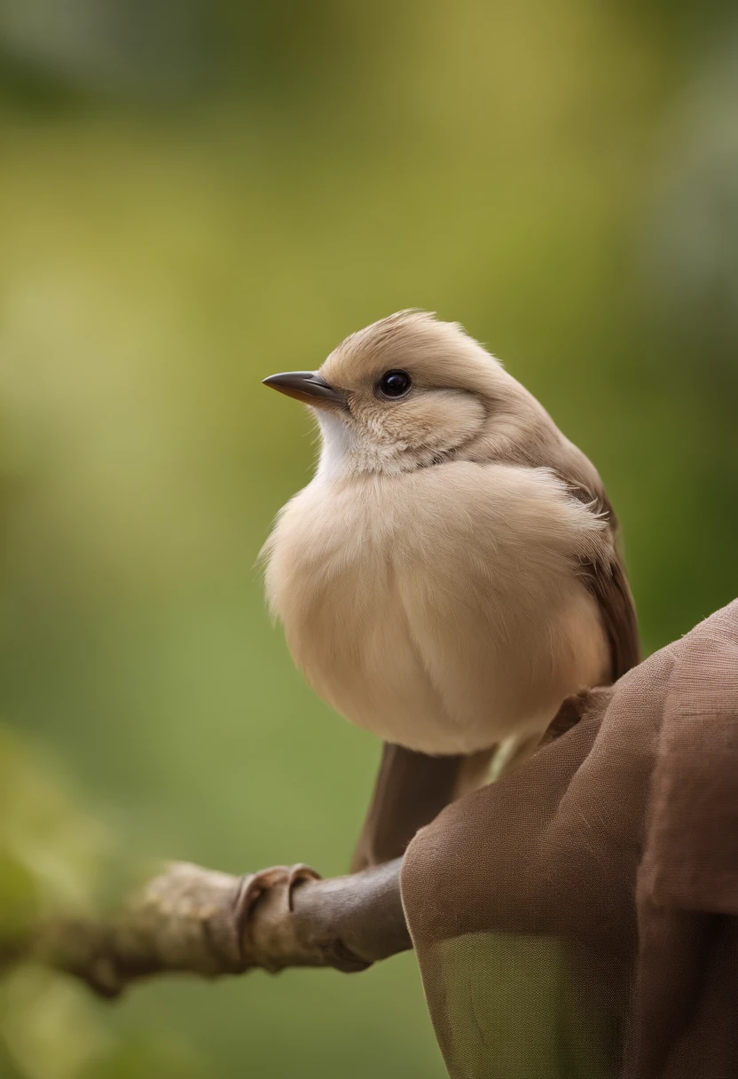A fat beige bird wrapped in a bath towel,The hair is delicate and fluffy,The expression is cute,Super detailed details,Local close-up,ultra HD picture quality,solid color backdrop,