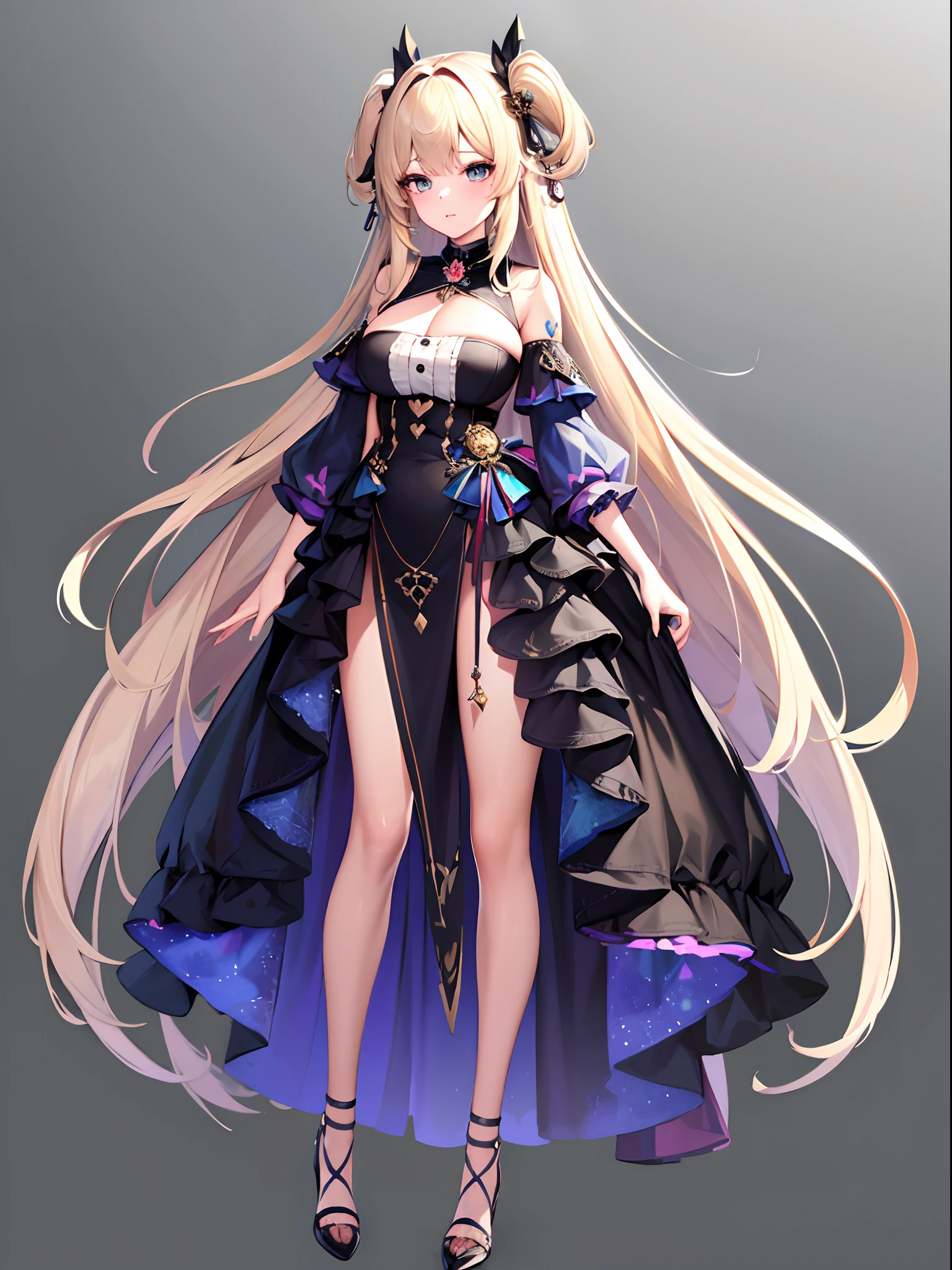 ((Best Quality)), (ultra-detailliert), ((Extremely detailed)), (Beautiful), ((Kawaii Girl)), ((UHD)), (masterpiece), (high quality), (best quality), (4K), (high quality), 1, solo girl, one girl, hair two side up, hair intakes, long hair, parted bangs, platinum blond hair, jade colored eyes, tsurime, paint right up to the tip of the head,((transparent background)),(solo),standing,(wearing shoes on feet),((is wearing Idol Costumes)),good girl, beautiful detailed eyes,good looking,((an extremely delicate and beautiful)),make the eyes the same shape and color on both sides, anime style