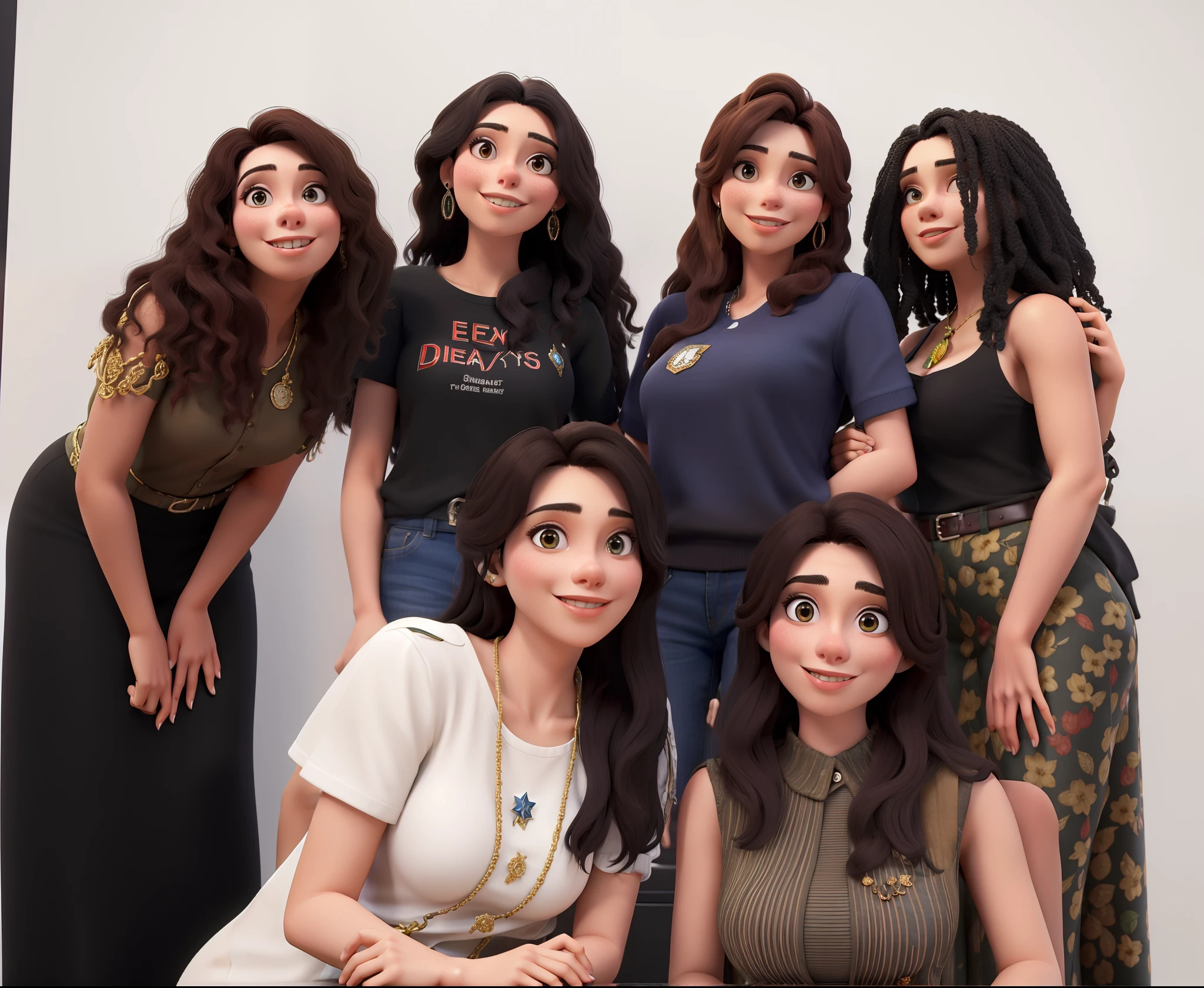 estilo 3d picar, seis mulheres em