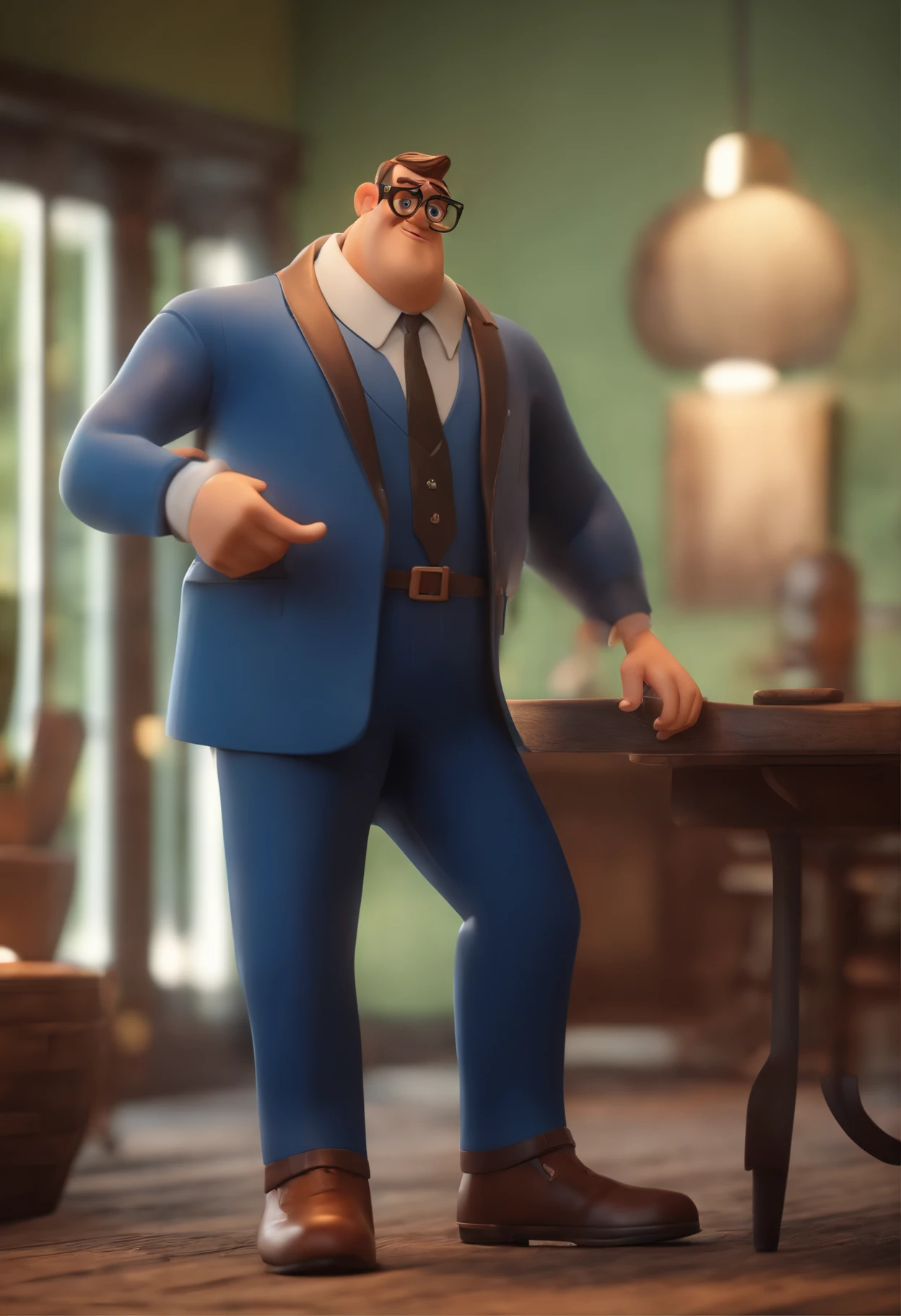 Cartoon character of a man wearing black glasses and a blue shirt, um personagem animado, Caractere estilizado, animation style rendering, 3D estilizado, Arnold Maya render, 3 d render stylized, toon render keyshot, Personagem 3D, Personagem 3D, 3d rendering stylized, 3 d character render, personagem de desenho animado, Personagem de close up, Pose de personagem, (Estilo Pixar) (master part:1.2) (Bokeh) (best quality) (pele detalhada) (textura detalhada) (8k) (argila) (Cinematic lighting) (foco nítido,Senta e vaza a parte superior do corpo