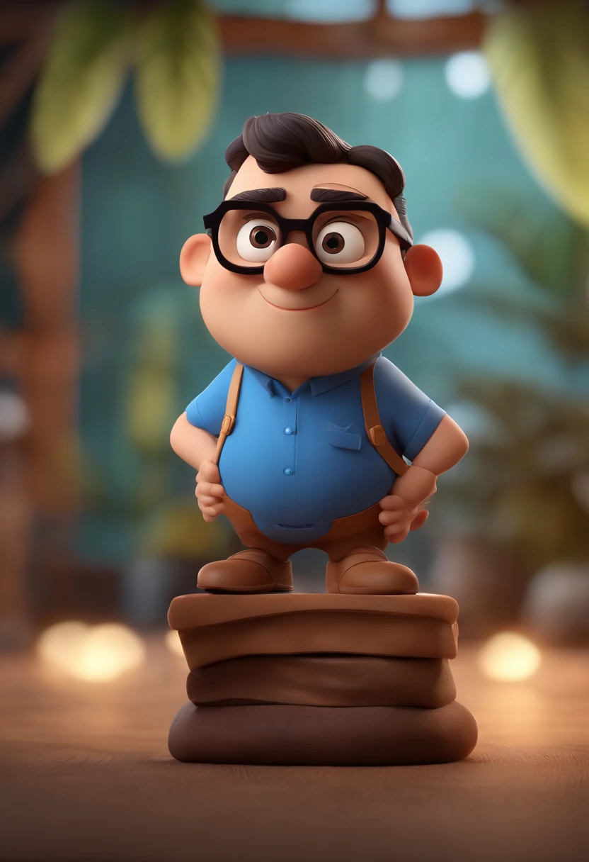 Cartoon character of a man wearing black glasses and a blue shirt, um personagem animado, Caractere estilizado, animation style rendering, 3D estilizado, Arnold Maya render, 3 d render stylized, toon render keyshot, Personagem 3D, Personagem 3D, 3d rendering stylized, 3 d character render, personagem de desenho animado, Personagem de close up, Pose de personagem, (Estilo Pixar) (master part:1.2) (Bokeh) (best quality) (pele detalhada) (textura detalhada) (8k) (argila) (Cinematic lighting) (foco nítido，Senta e vaza a parte superior do corpo