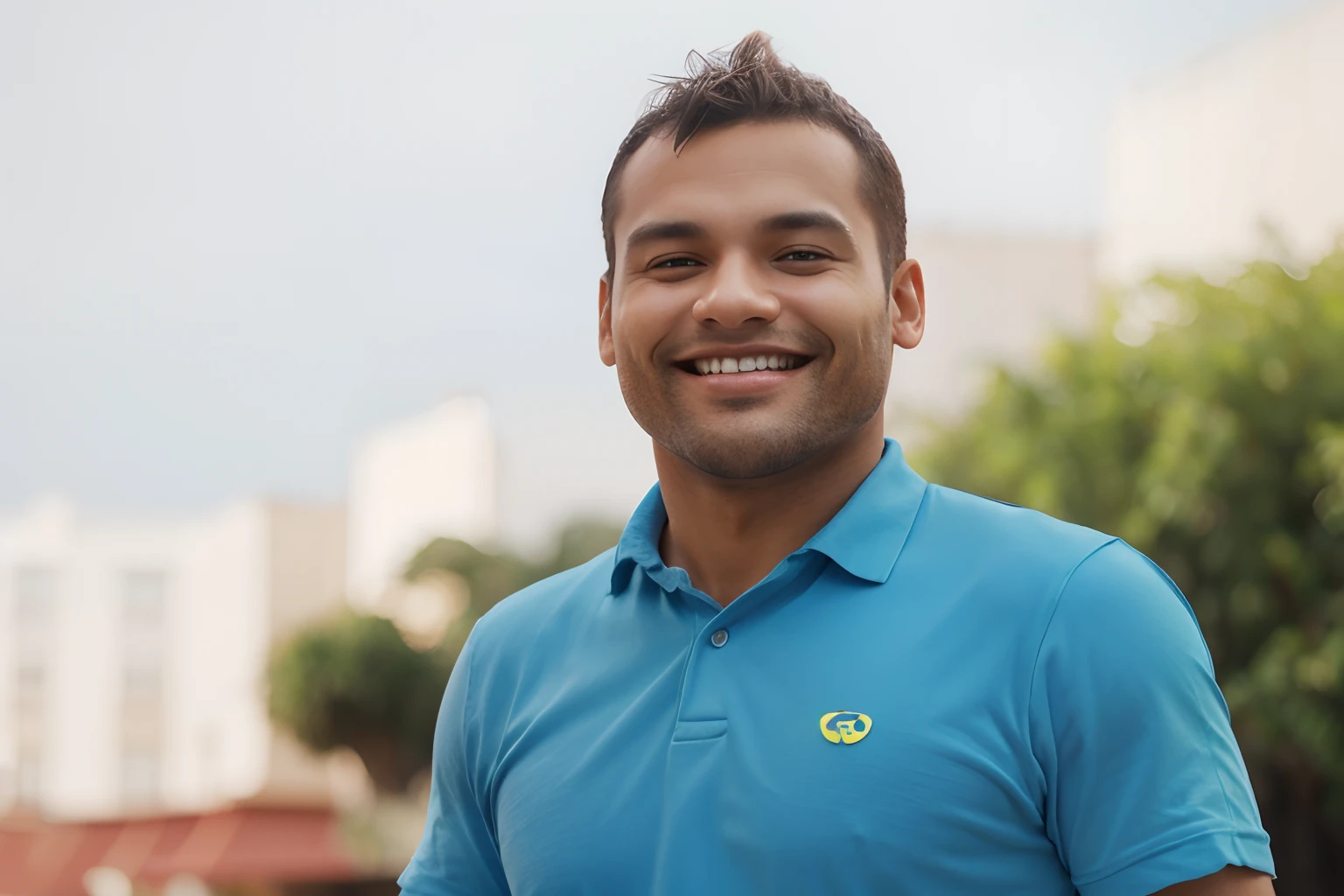 Smiling Man Illustration, sorriso insano, Homem de pele marrom com um sorriso grande, happily smiling at the camera, sorriso atrevido, he's smiling, sorriso grande, Macho sorridente, foto de perfil, lindo sorriso grande, musculos do peito grandes, corpo esbelto, forte, Strong tabby arms, desenhando no estilo de Arte 3D, c4d, fundo estilo disney, estilo pixar render ilustracao Super Detalhe, 8k