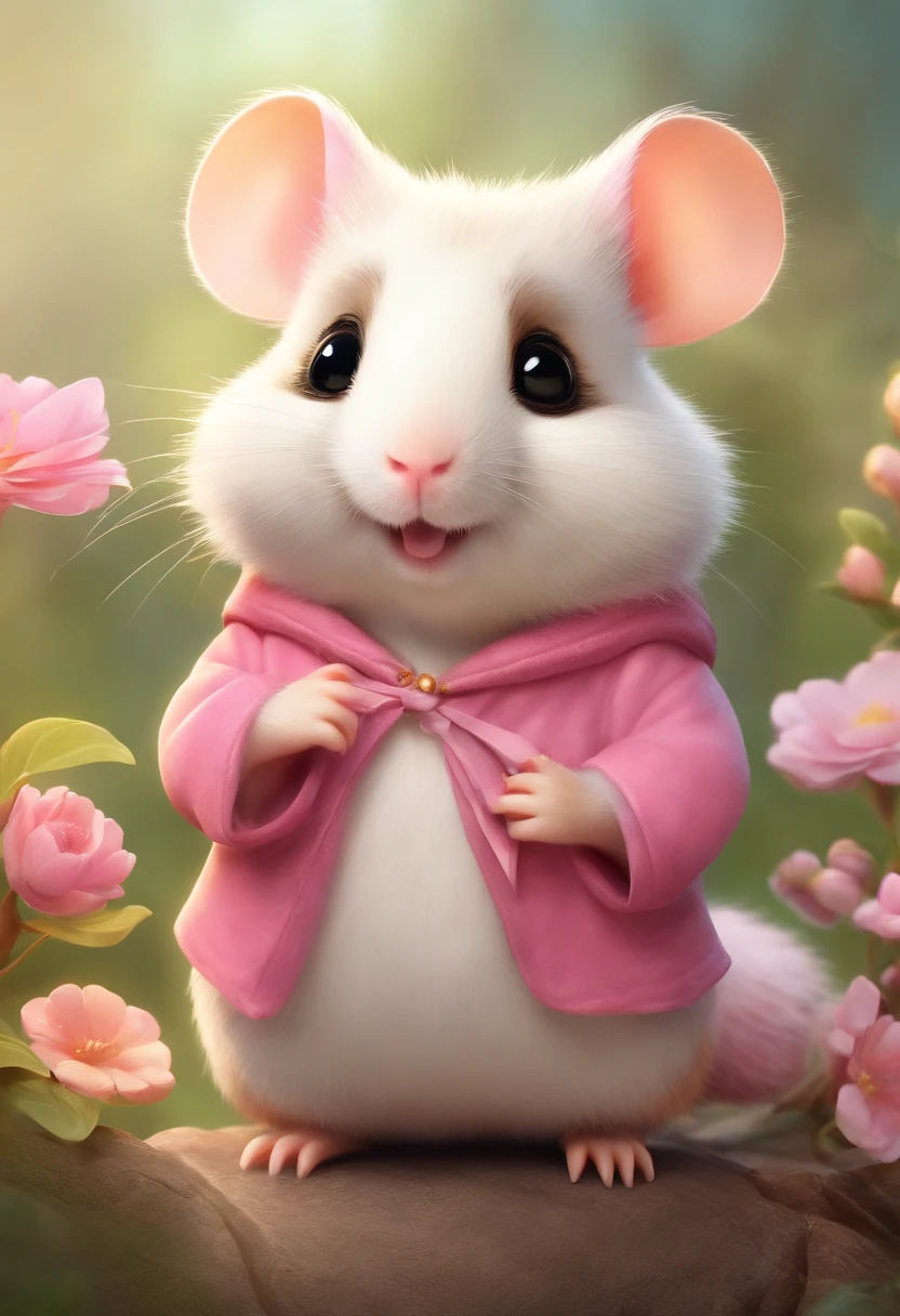 Cute little hamster, smiley, by Pixar, Furry art, anime, Pink Chinese antique style