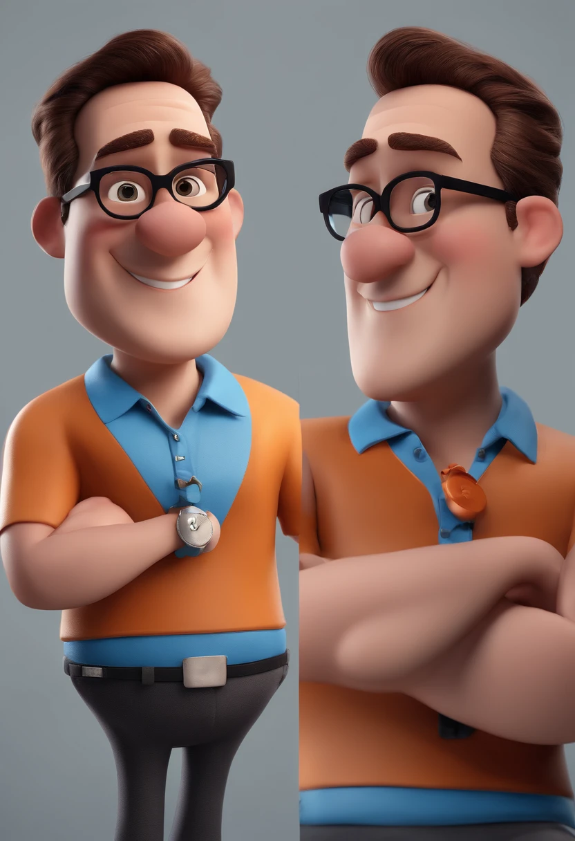 Cartoon character of a man with black glasses and a blue shirt, animation character, Caractere estilizado, animation style rendering, 3D estilizado, Arnold Maya render, 3 d render stylized, toon render keyshot, Personagem 3D, Personagem 3D, 3d rendering stylized, 3 d character render, personagem de desenho animado, Personagem de close up, Pose de personagem, (Estilo Pixar) (master part:1.2) (Bokeh) (best quality) (pele detalhada) (textura detalhada) (8k) (argila) (Cinematic lighting) (foco nítido