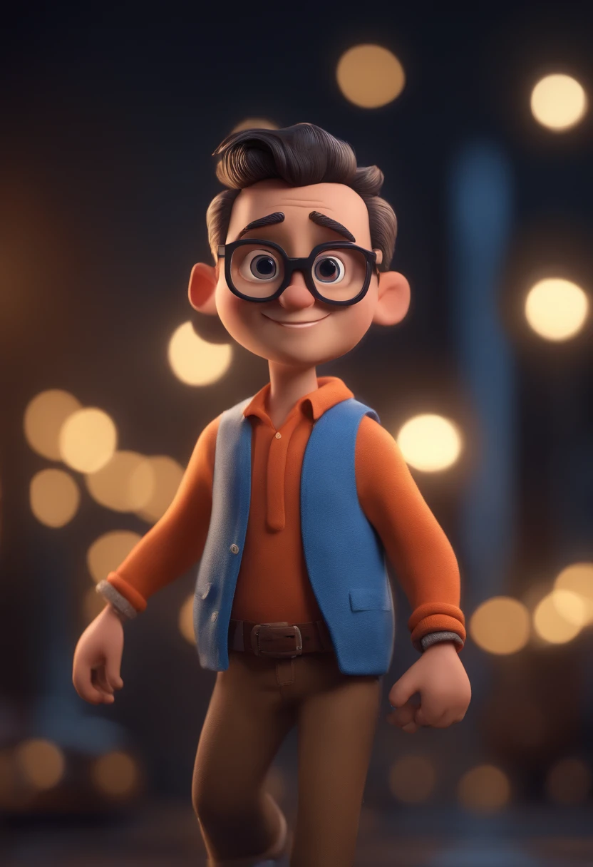 Cartoon character of a man with black glasses and a blue shirt, animation character, Caractere estilizado, animation style rendering, 3D estilizado, Arnold Maya render, 3 d render stylized, toon render keyshot, Personagem 3D, Personagem 3D, 3d rendering stylized, 3 d character render, personagem de desenho animado, Personagem de close up, Pose de personagem,  (Estilo Pixar) (master part:1.2) (Bokeh) (best quality) (pele detalhada) (textura detalhada) (8k) (argila) (Cinematic lighting) (foco nítido