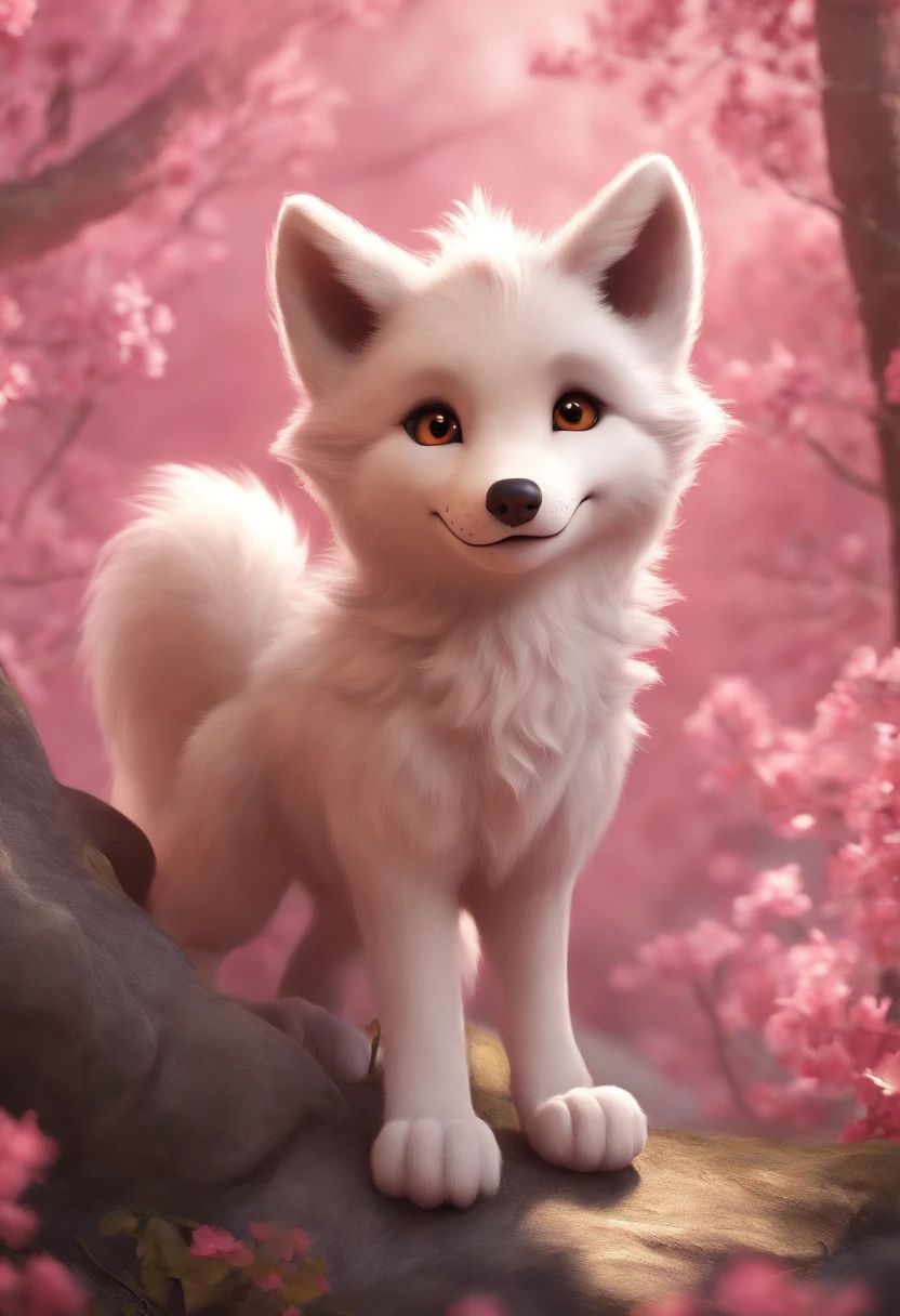 Cute  wolf , smiley, by Pixar, Furry art, anime, Pink Chinese antique style