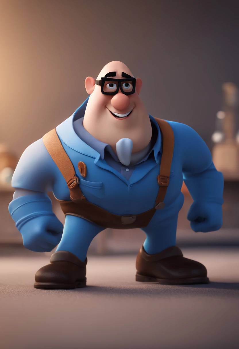Cartoon character of a man with black glasses and a blue shirt, animation character, Caractere estilizado, animation style rendering, 3D estilizado, Arnold Maya render, 3 d render stylized, toon render keyshot, Personagem 3D, Personagem 3D, 3d rendering stylized, 3 d character render, personagem de desenho animado, Personagem de close up, Pose de personagem,  (Estilo Pixar) (master part:1.2) (Bokeh) (best quality) (pele detalhada) (textura detalhada) (8k) (argila) (Cinematic lighting) (foco nítido