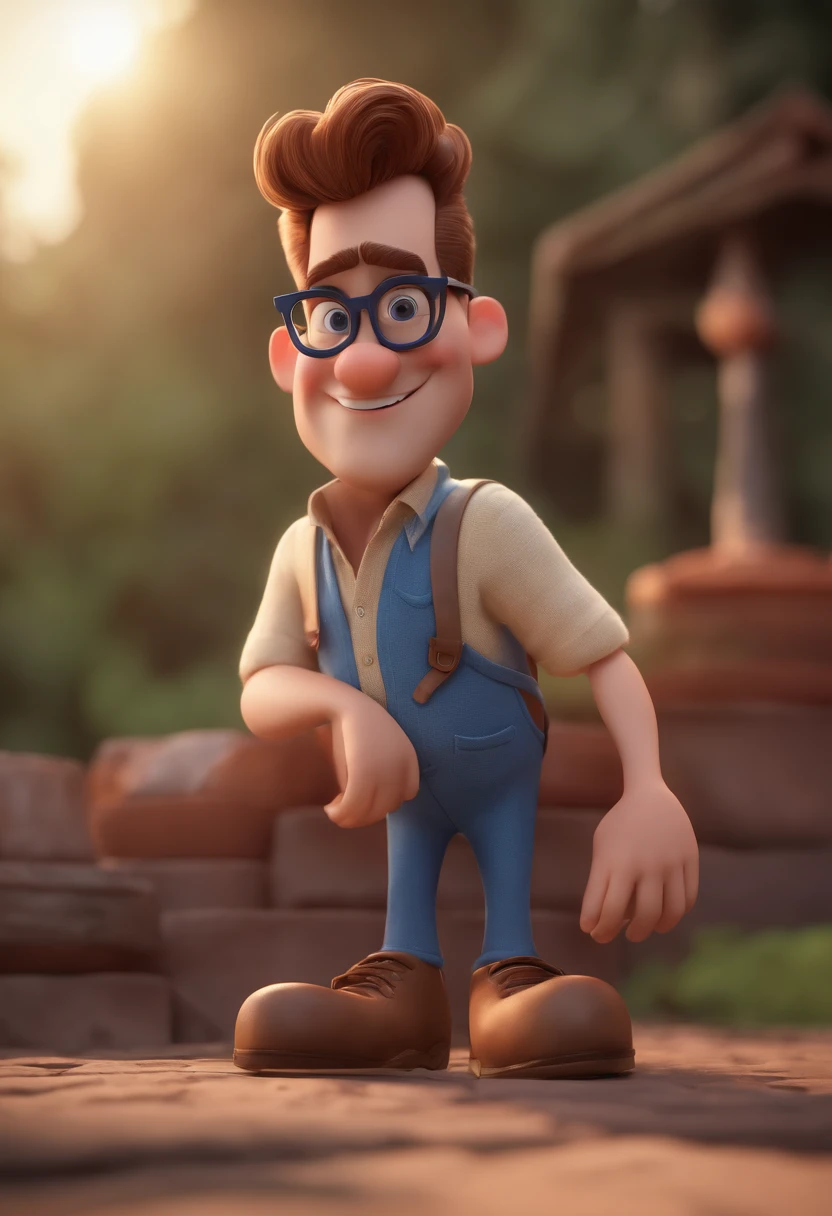 Cartoon character of a man with black glasses and a blue shirt, animation character, Caractere estilizado, animation style rendering, 3D estilizado, Arnold Maya render, 3 d render stylized, toon render keyshot, Personagem 3D, Personagem 3D, 3d rendering stylized, 3 d character render, personagem de desenho animado, Personagem de close up, Pose de personagem,  (Estilo Pixar) (master part:1.2) (Bokeh) (best quality) (pele detalhada) (textura detalhada) (8k) (argila) (Cinematic lighting) (foco nítido
