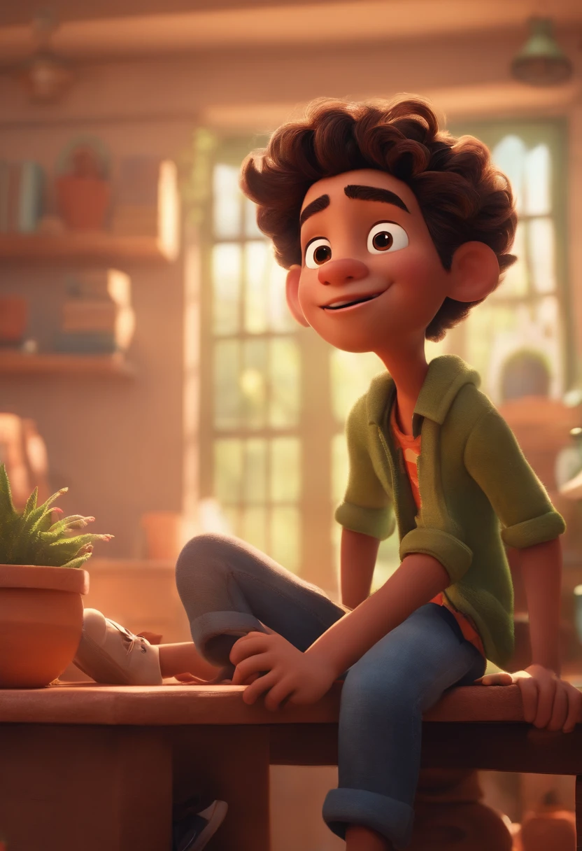 Image of a boy for a story in a YouTube video in Pixar format, He's tall, tem cabelo cortados bem baixos, He's the class leader, He's outgoing, Playful and gets up for a lot of things, cabelo curto