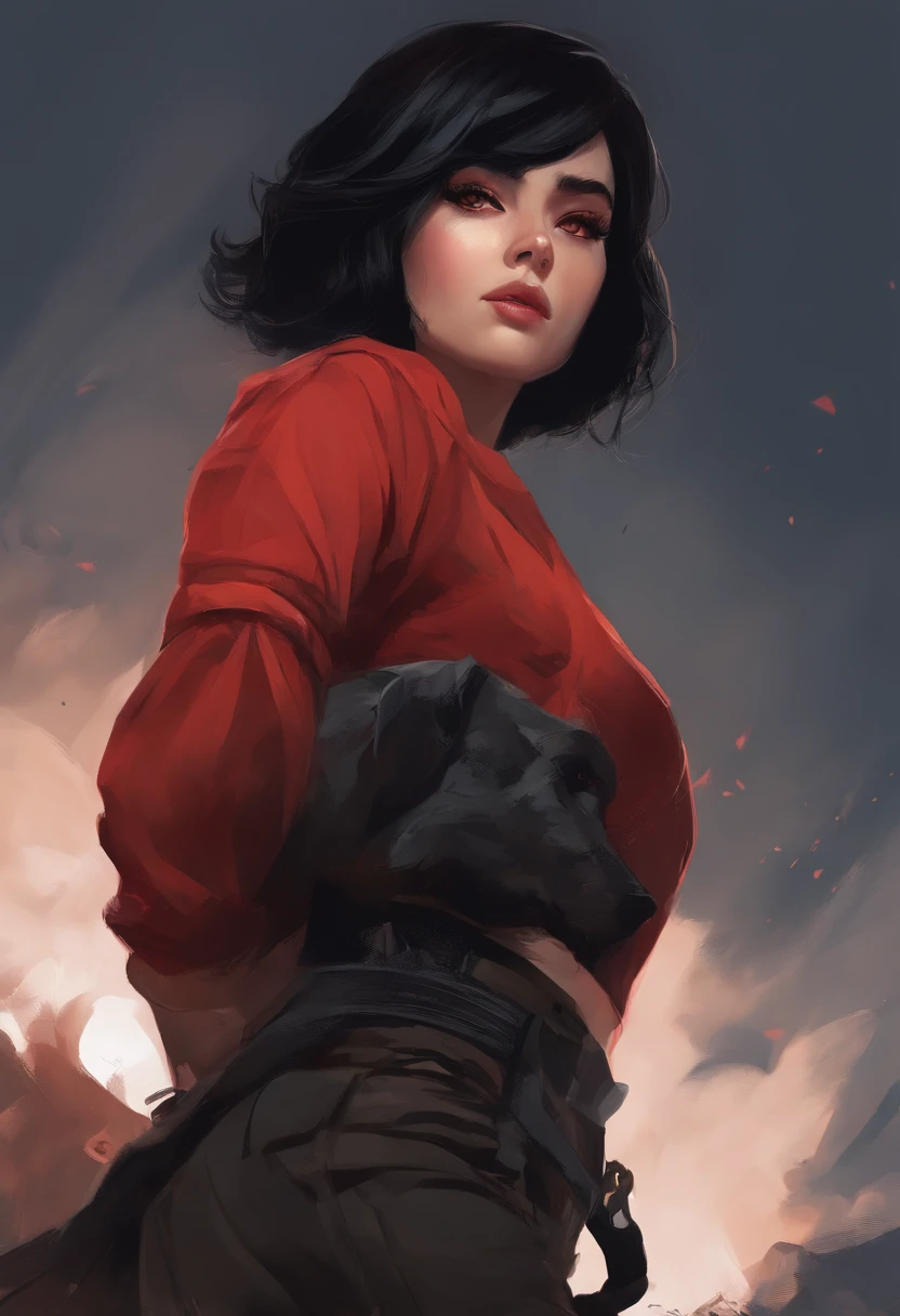 Illustration Black Hair Short Hair Red Eyes Strong Combat Cute