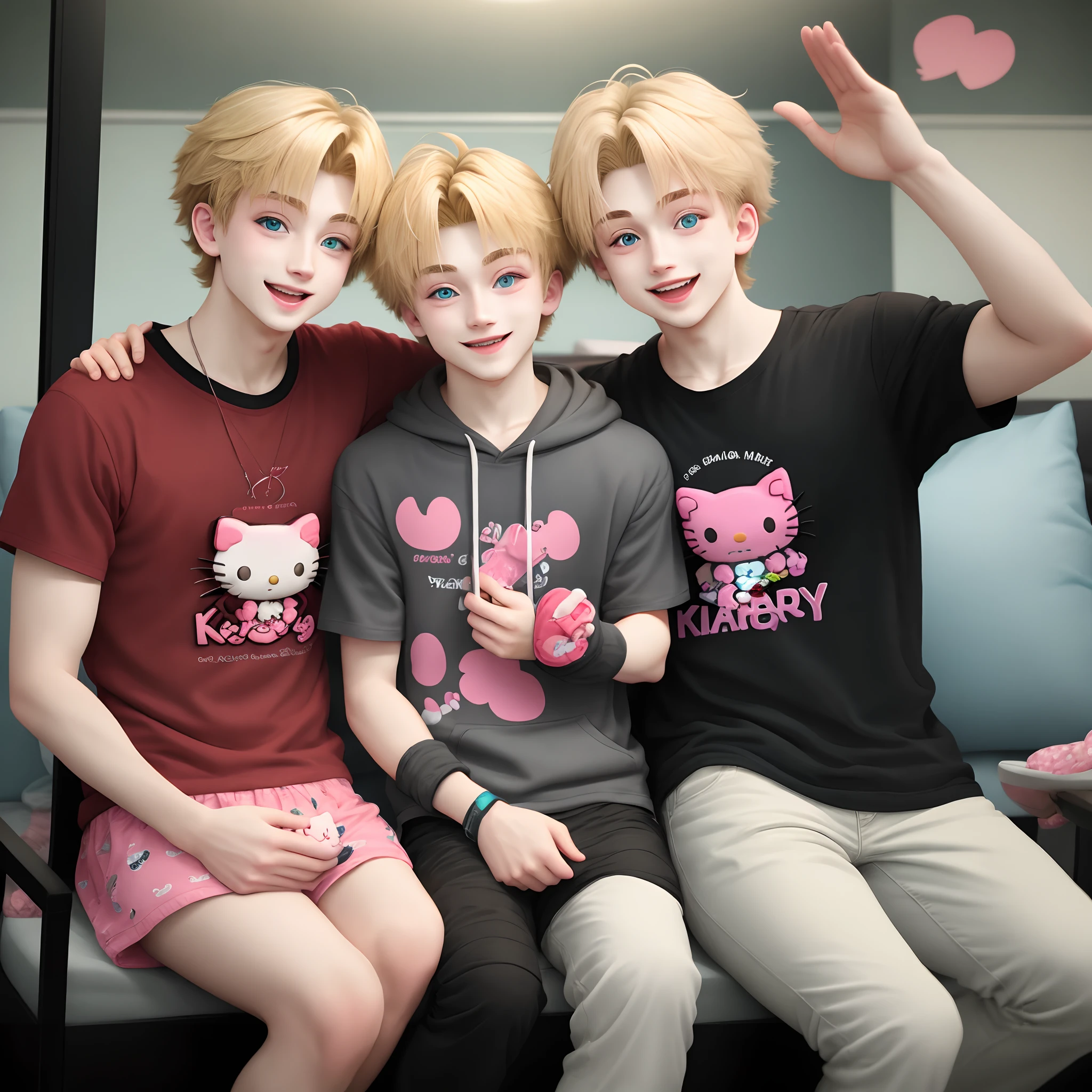 Sam and Colby holding a hello kitty plush