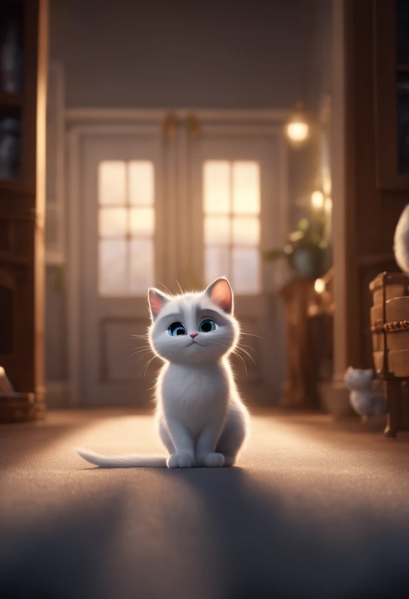 Affiche de film Disney Pixar qui s'appelle Aki c'est un chaton blanc et gris