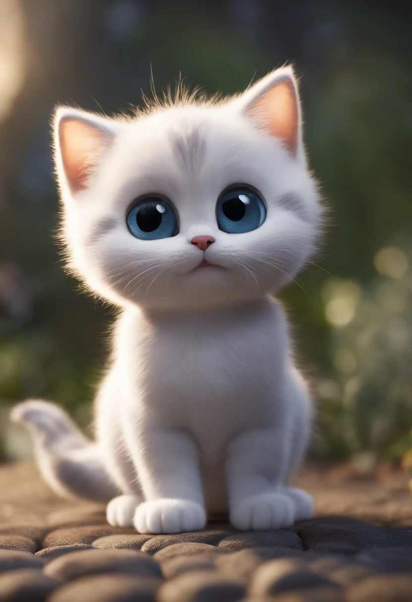 Affiche de film Disney Pixar qui s'appelle Aki c'est un chaton blanc et gris