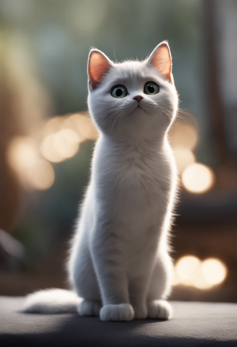 Affiche de film Disney Pixar qui s'appelle Aki c'est un chaton blanc et gris