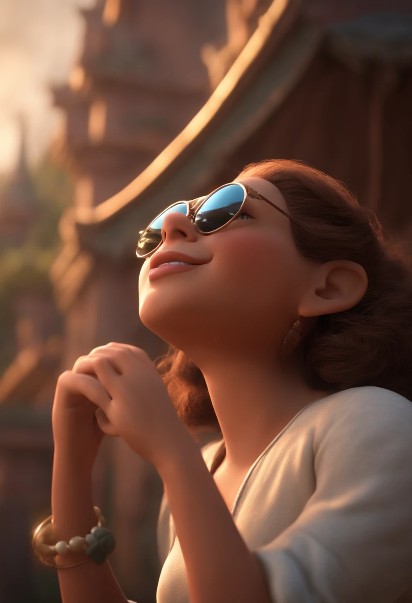 (best quality,Altas,Realistic:1.37),ultra-detalhado,3D character with white glasses,cabelos curtos e cacheados,Dancing,usando maquiagem Disney,Pescador,fofo,sorridente,Close-up, Pixar, Disney, Cinematic lighting