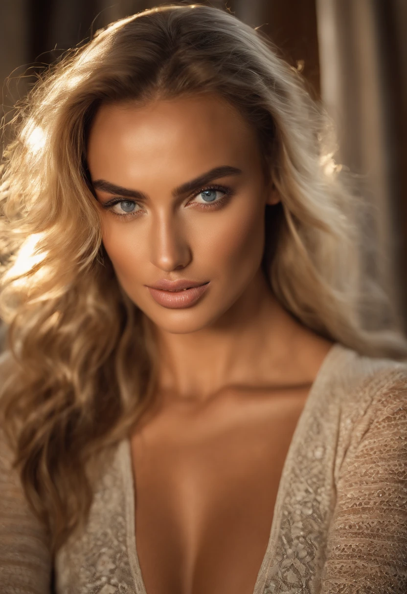 Oman with matching tank top and panties, fille sexy aux yeux bleus, Portrait Irina Shayk, cheveux blonds et grands yeux, selfie of a young woman, ohne Maquillage, maquillage naturel, Look directly into the camera, Visage avec Artgram, dezentes Maquillage, Superbe photo du corps entier, dans la chambre, very big breasts, Blonde, athletic body; very beautiful face, visage magnifique dans une cuisine. top et legging