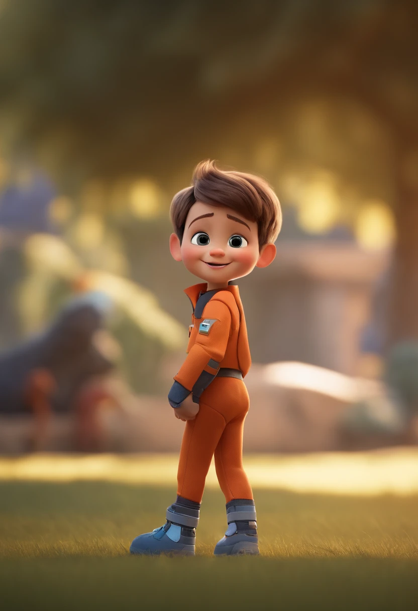 a happy cute  standing short hair, vestindo uma fantasia espacial, , fundo branco, barnet, Tom, Estilo Pixar, ....3d, desenhos animados, rosto detalhado, asymmetrical 16k