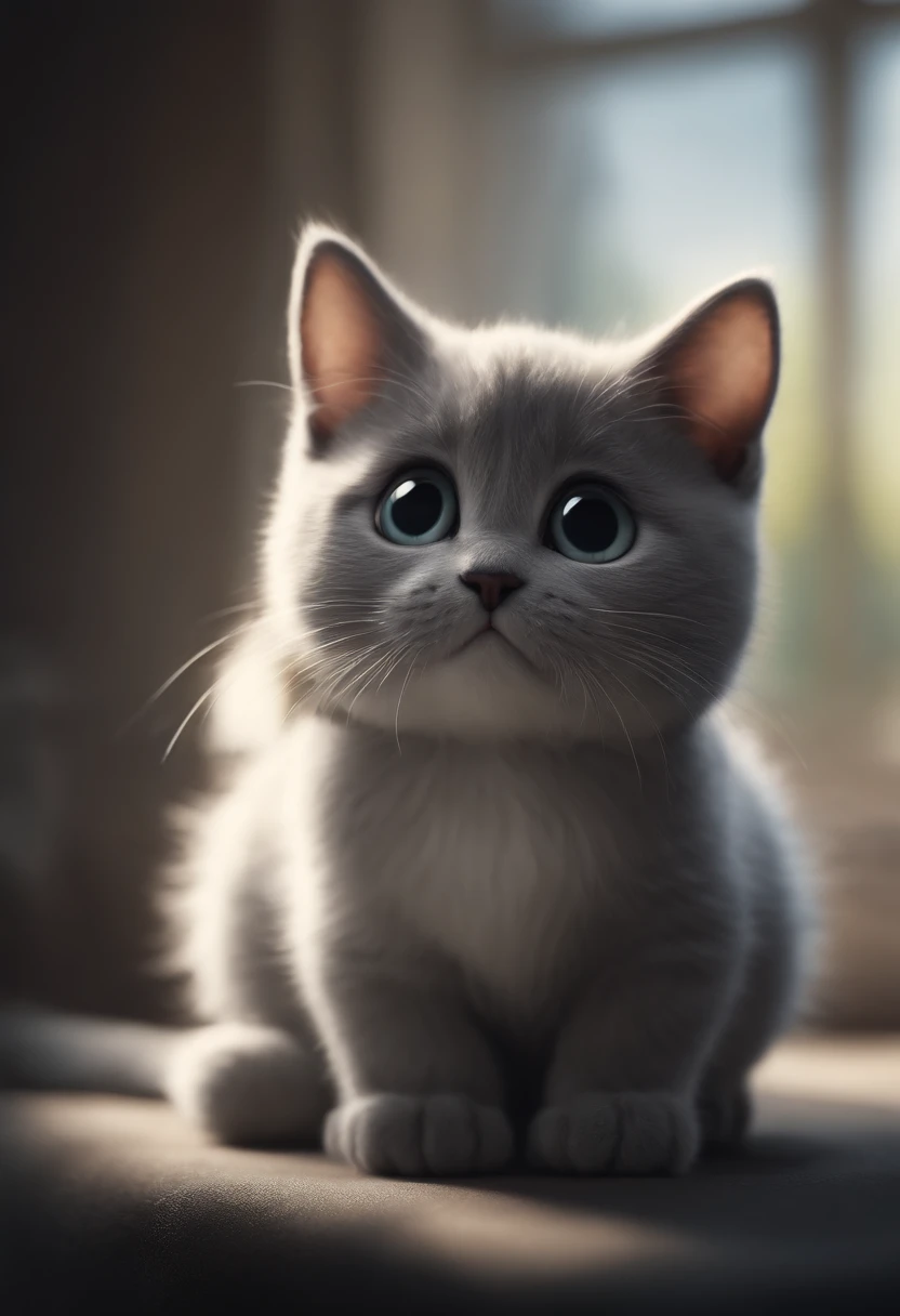 Affiche de film Disney Pixar qui s'appelle Aki c'est un chaton  gris et blanc
