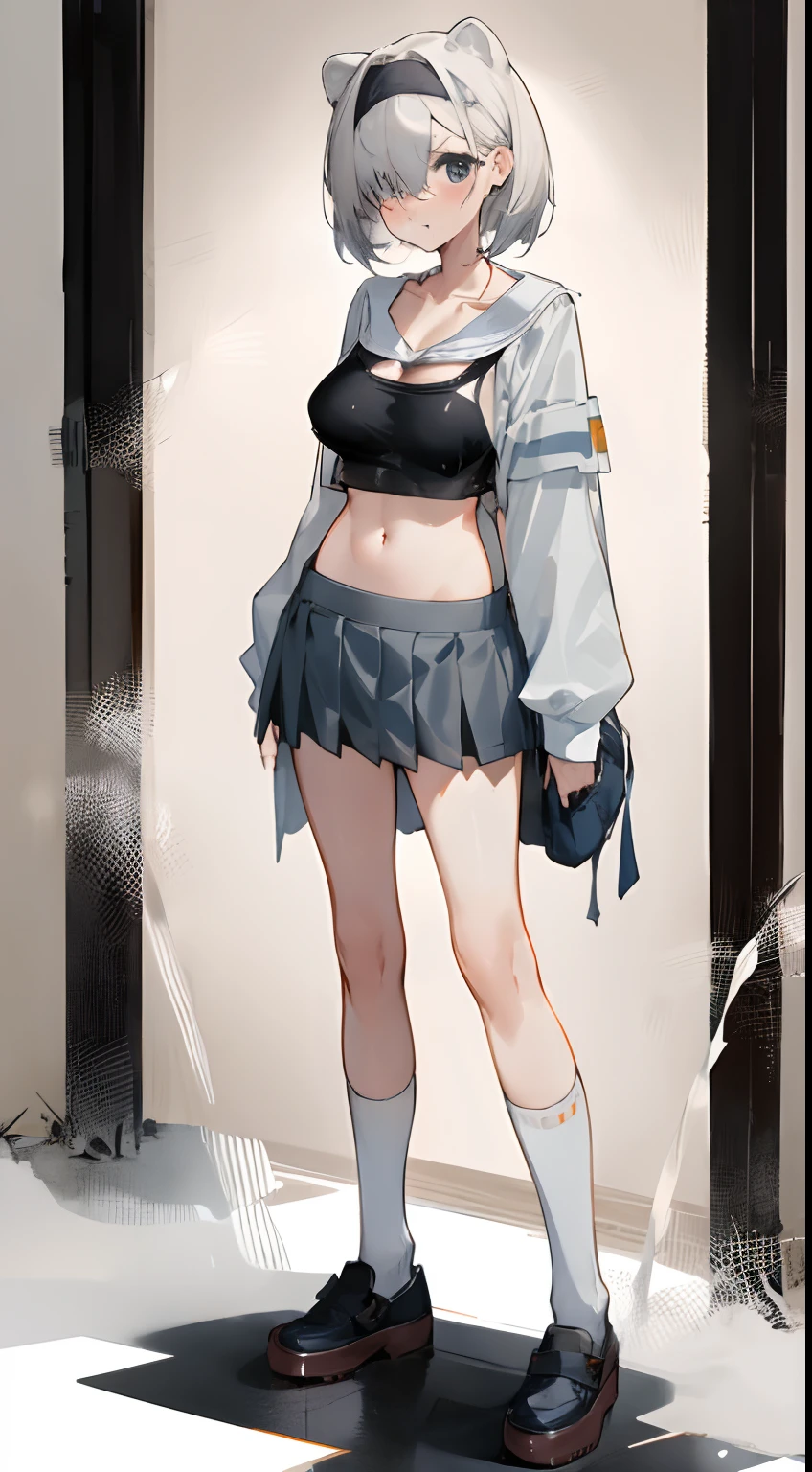 Leakage out of the collarbone,Neck leakage,school uniform,knee length socks,standing straight,Student leather shoes,boobgasm,Blank background,soaked pubic hair,Clothes are soaked,Obedient skin