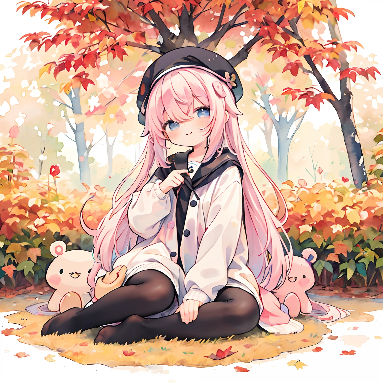 (PastelColors:1.5)、(Cute illustration:1.5)、(watercolor paiting:1.2)、(1 girl:1.0)、hair between eye、 hair between eye, 女の子1人、Autumn clothes、full body Esbian、Autumn color muffler、Autumn、Colored leaves、takeout、The tree、Autumn clothes、White beret、Detailed picture、A slight smil、depth of fields、Enjoy、lowfers、Black short socks、White Outerwear、boa、The best illustrations
