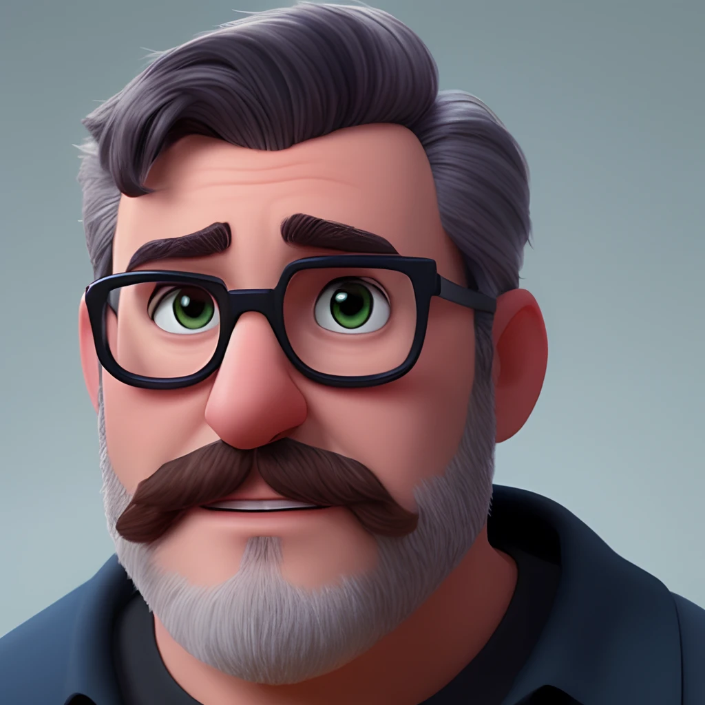 A closeup of a cartoon character with glasses and beard, Pixar retrato 8 k foto, close - retrato facial de cima, retrato Pixar, Como um personagem da Pixar, Personagem ideal da Pixar, Anato Finnstark. Pixar, personagem Pixar, Representado como um personagem da Pixar, Pixar Arte 3D, design de personagens Pixar, design de personagem bonito Pixar, pixar renderman render