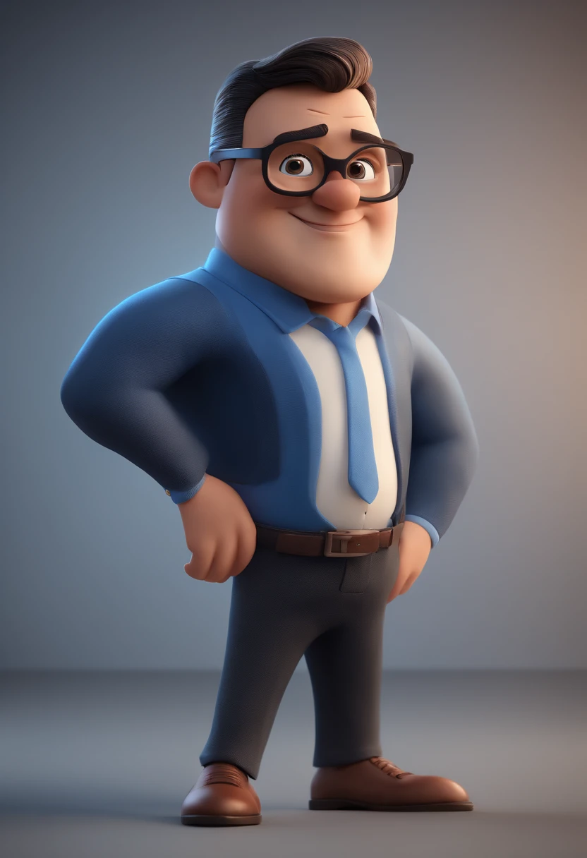 Cartoon character of a man with black glasses and a blue shirt, animation character, Caractere estilizado, animation style rendering, 3D estilizado, Arnold Maya render, 3 d render stylized, toon render keyshot, Personagem 3D, Personagem 3D, 3d rendering stylized, 3 d character render, personagem de desenho animado, Personagem de close up, Pose de personagem,  (Estilo Pixar) (master part:1.2) (Bokeh) (best quality) (pele detalhada) (textura detalhada) (8k) (argila) (Cinematic lighting) (foco nítido