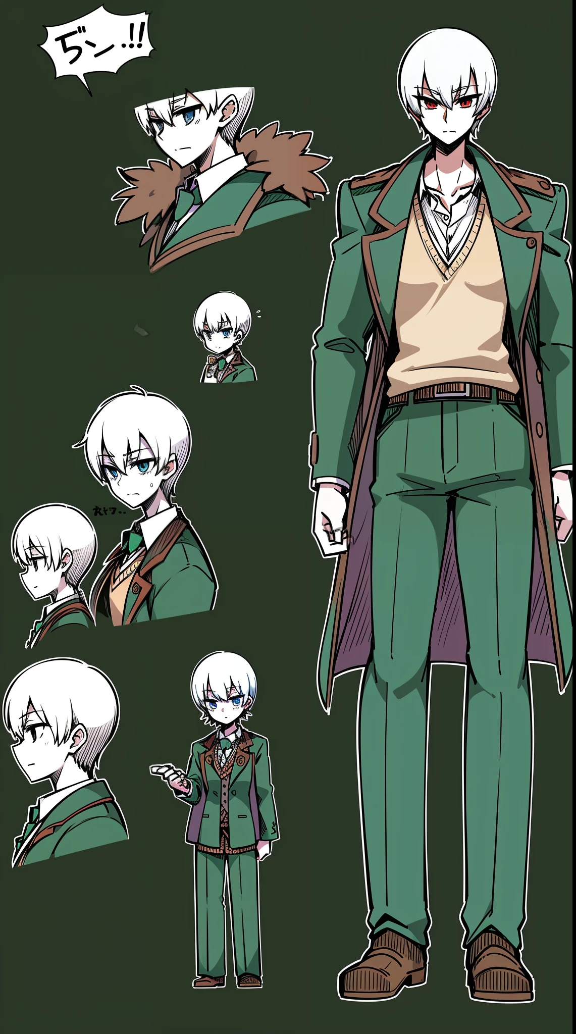 long nose, short hair, little male, vest, coat