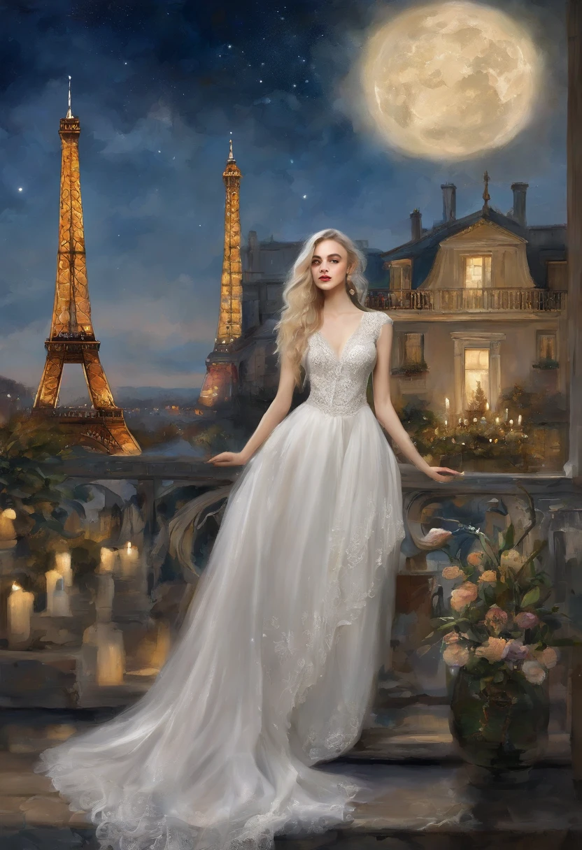 (8K、top-quality、tmasterpiece:1.2)、 (hentail realism、Photorealsitic:1.37)、 ultra - detailed、Gisuda、 1 girl in、full bodyesbian、Wear a turtleneck sweater and skinny jeans、Stand on the streets of Paris,The background is the Eiffel Tower、 Cute Turtle、 Beautiful detailed sky、Night, Dark, Moon, smallunderboob、 beatiful detailed eyes、 (long whitr hair:1.2)、 Floating Hair Novafrog Style、