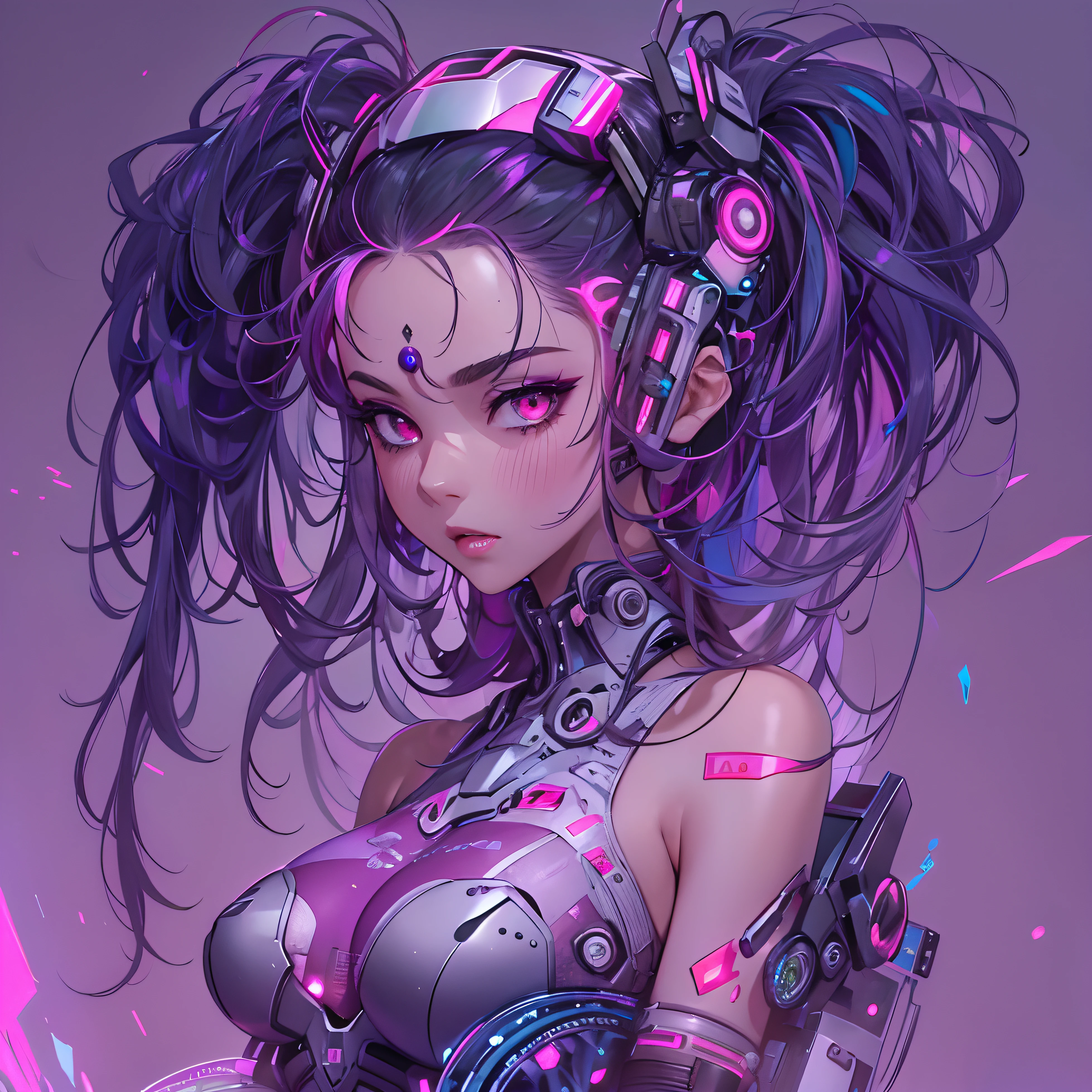 ((Masterpiece, Highest quality)), Detailed face, , full bodyesbian, Full of details, random poses and expressions, Highly detailed, Depth, Many part, black hair, rainbow tones, rainbow highlights in hair, glitch, cyber, futuristic outfit, big tits, big ass, areola slip, pink eyes, random hairstyle, cyber, wires, metals, computers, , vibrators,red eyes,, ((purple tinted skin)), blush, highlights, glossy lips, full body