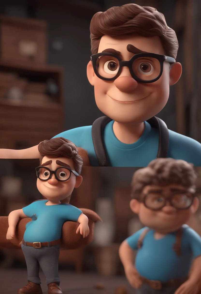 Cartoon character of a man with black glasses and a blue shirt, animation character, Caractere estilizado, animation style rendering, 3D estilizado, Arnold Maya render, 3 d render stylized, toon render keyshot, Personagem 3D, Personagem 3D, 3d rendering stylized, 3 d character render, personagem de desenho animado, Personagem de close up, Pose de personagem, (Estilo Pixar) (master part:1.2) (Bokeh) (best quality) (pele detalhada) (textura detalhada) (8k) (argila) (Cinematic lighting) (foco nítido