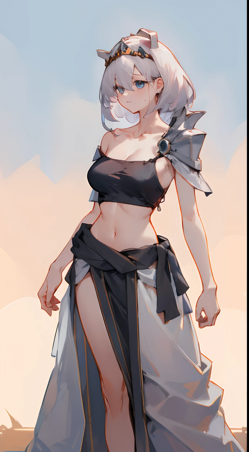 Leakage out of the collarbone,Neck leakage,a queen,tiara crown,cavalier,stand posture,standing straight,Arm leakage,Bare-armed,cropped shoulders,Side openings,open waist
