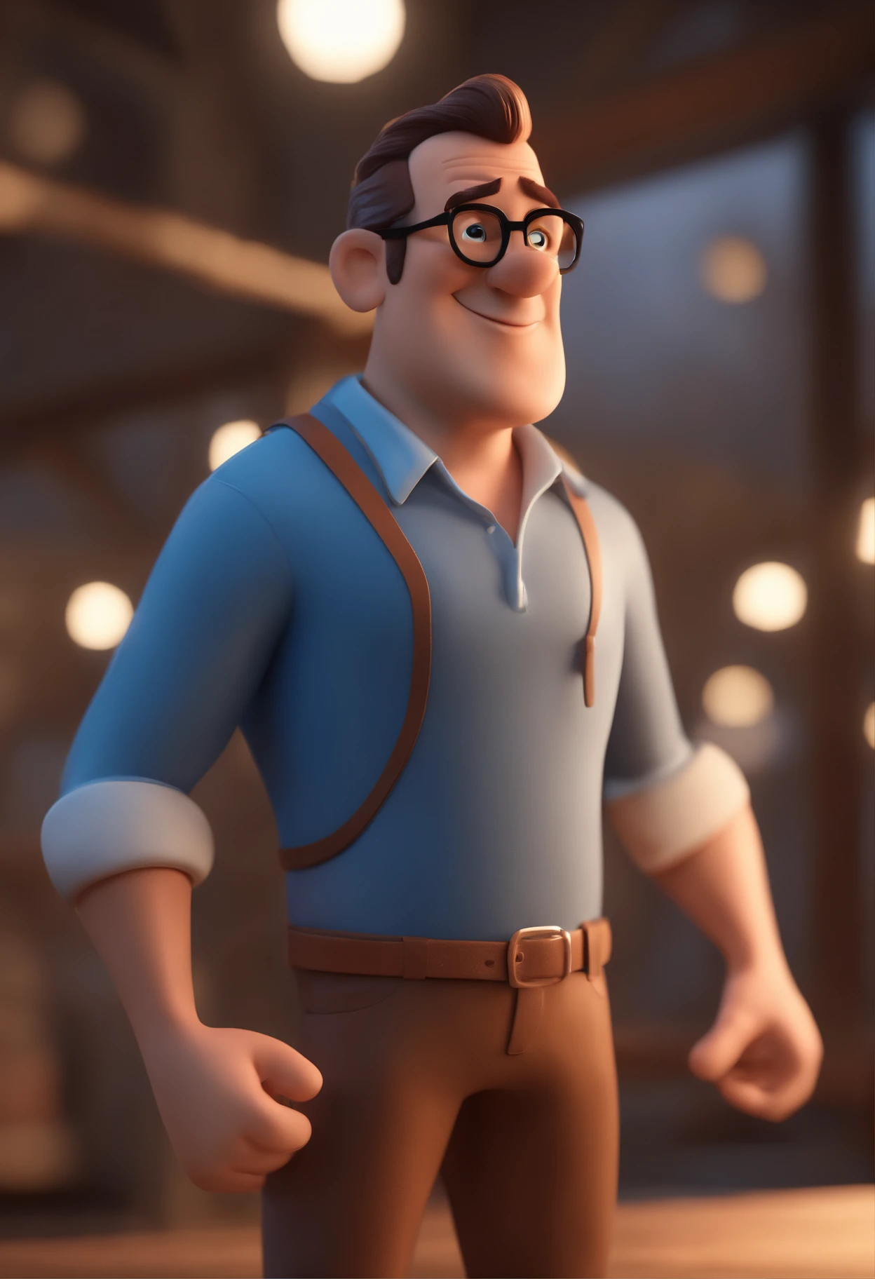 Cartoon character of a man with black glasses and a blue shirt, animation character, Caractere estilizado, animation style rendering, 3D estilizado, Arnold Maya render, 3 d render stylized, toon render keyshot, Personagem 3D, Personagem 3D, 3d rendering stylized, 3 d character render, personagem de desenho animado, Personagem de close up, Pose de personagem, (Estilo Pixar) (master part:1.2) (Bokeh) (best quality) (pele detalhada) (textura detalhada) (8k) (argila) (Cinematic lighting) (foco nítido