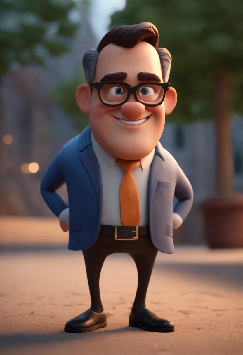 Cartoon character of a man with black glasses and a blue shirt, animation character, Caractere estilizado, animation style rendering, 3D estilizado, Arnold Maya render, 3 d render stylized, toon render keyshot, Personagem 3D, Personagem 3D, 3d rendering stylized, 3 d character render, personagem de desenho animado, Personagem de close up, Pose de personagem,  (Estilo Pixar) (master part:1.2) (Bokeh) (best quality) (pele detalhada) (textura detalhada) (8k) (argila) (Cinematic lighting) (foco nítido